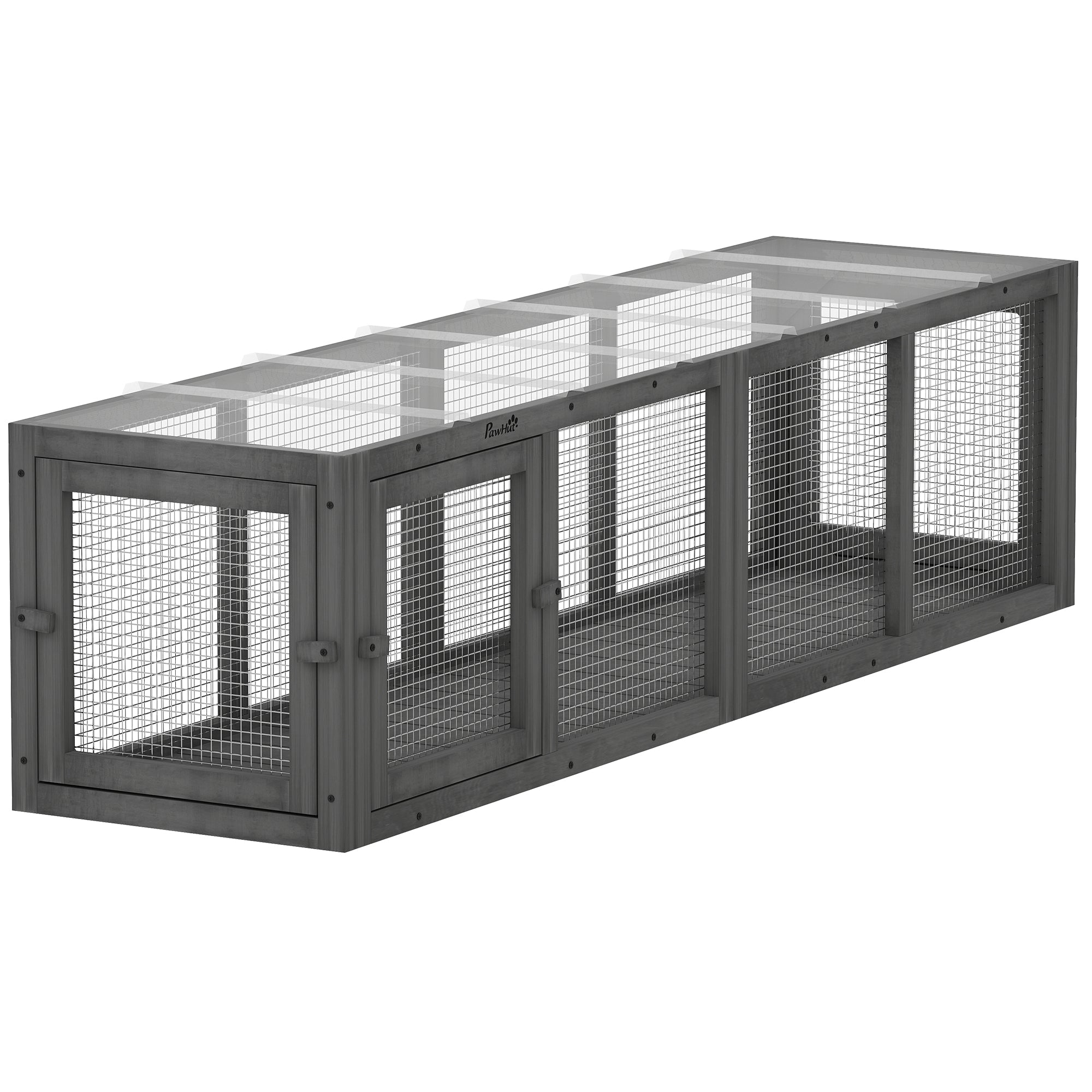 pawhut-tunnel-ext-rieur-chat-bois-modulaire-3-portes-gris image 1