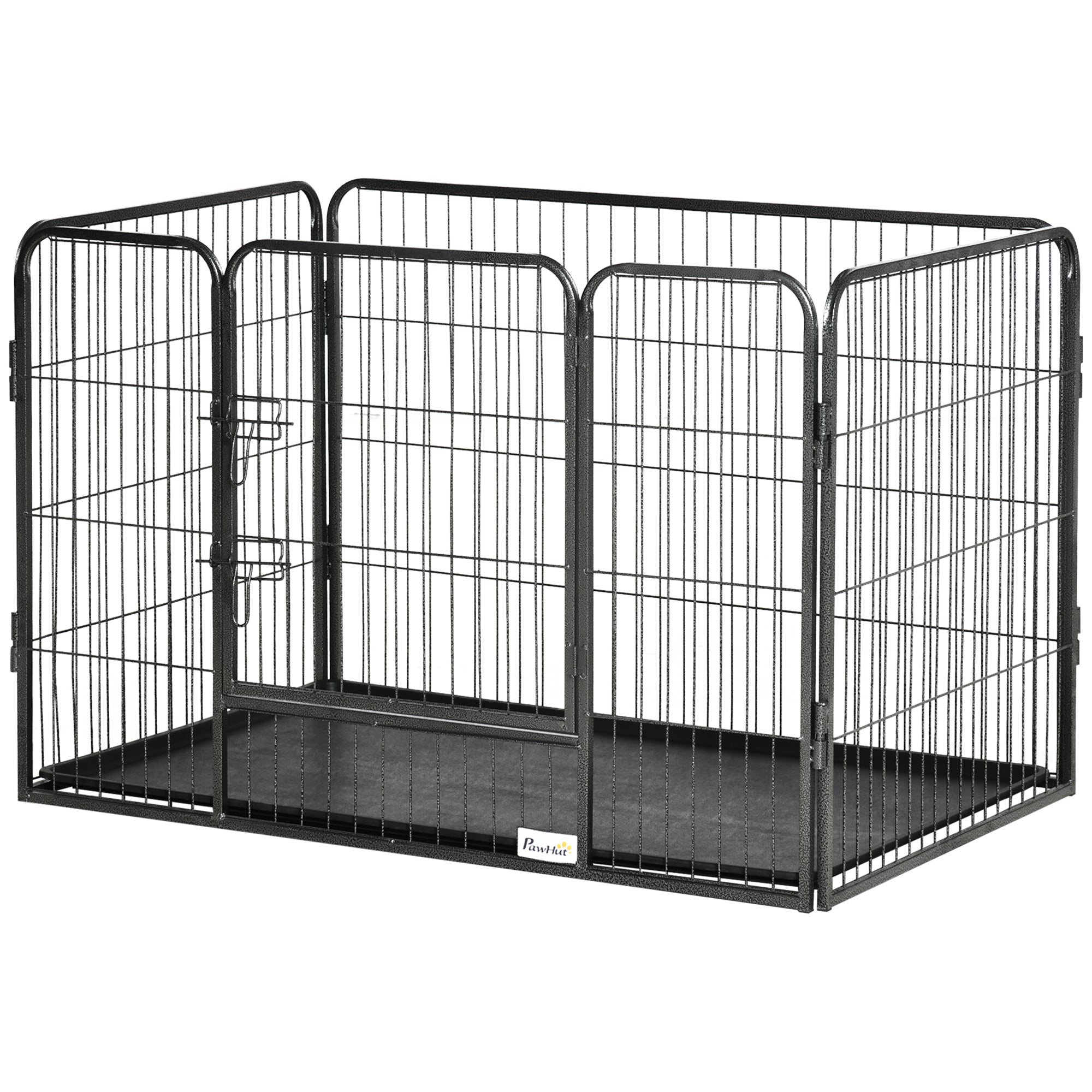 pawhut-parc-pour-chiens-4-panneaux-avec-porte-et-plateau-int-rieur-ext-rieur-gri image 2