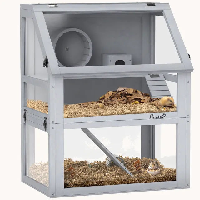 pawhut-cage-hamster-bois-3-niveaux-avec-roue-et-rampes-24x16x29-5-pouces image 1