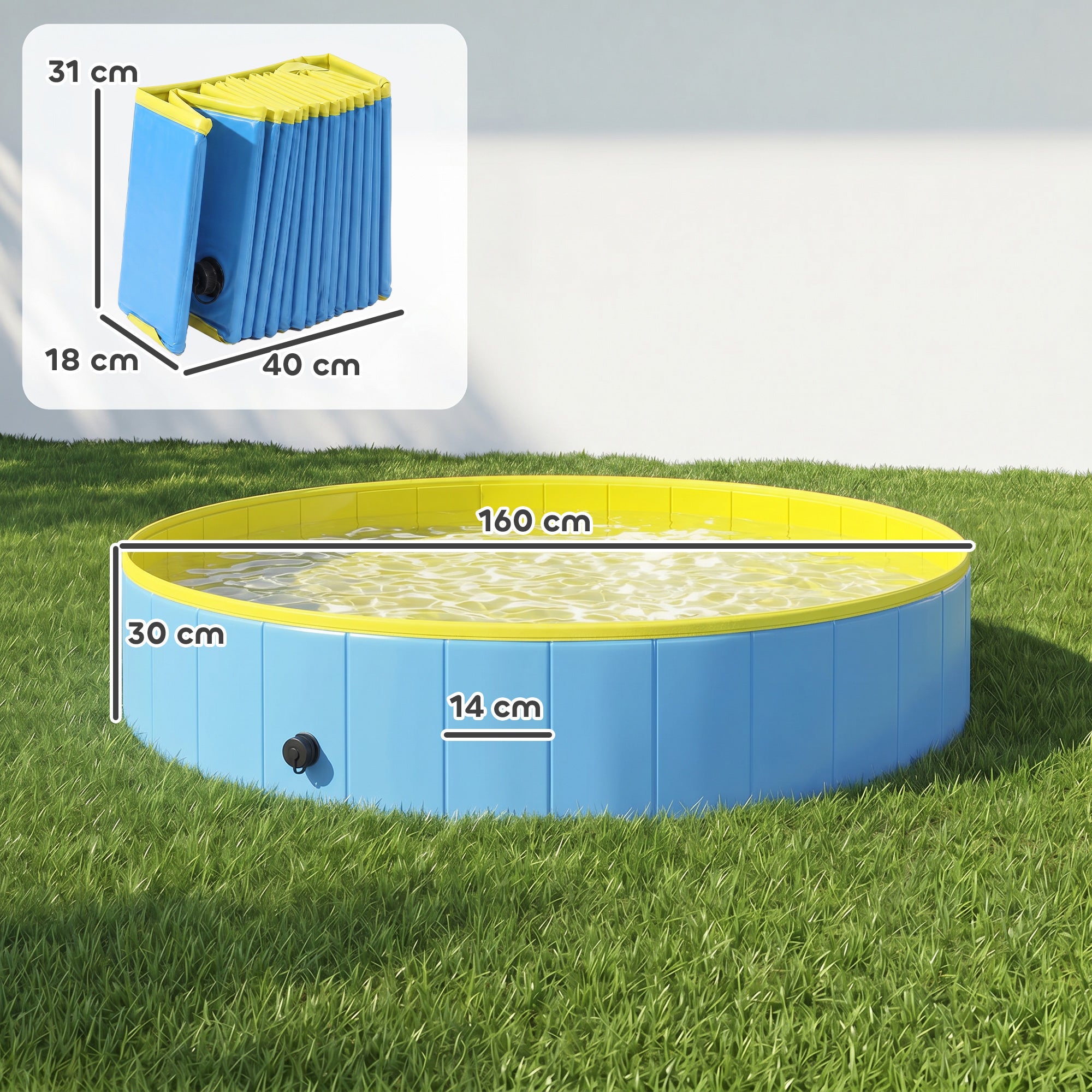 pawhut-piscine-pliable-pour-animaux-160-x-30-cm-pvc-pais-bleu-et-jaune image 5
