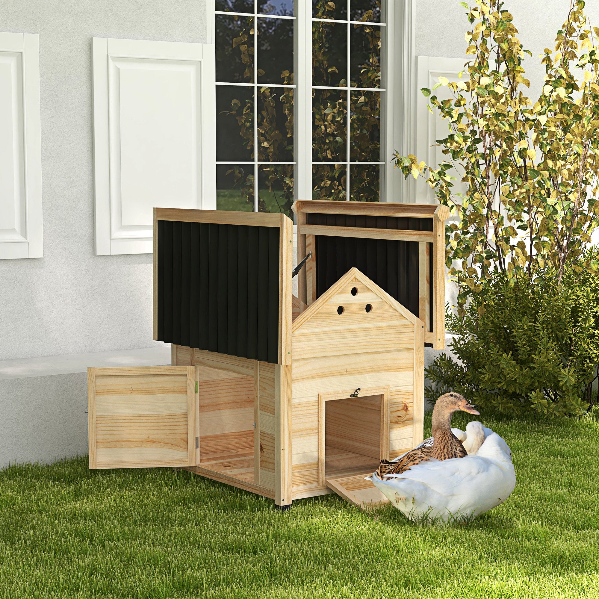 pawhut-maison-pour-canards-en-bois-naturel-avec-toit-ouvrant image 4