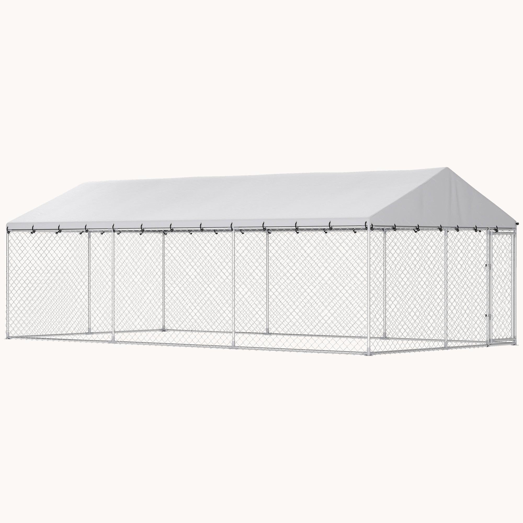 pawhut-chenil-d-ext-rieur-xxl-avec-toit-tanche-20-x-10-argent image 2
