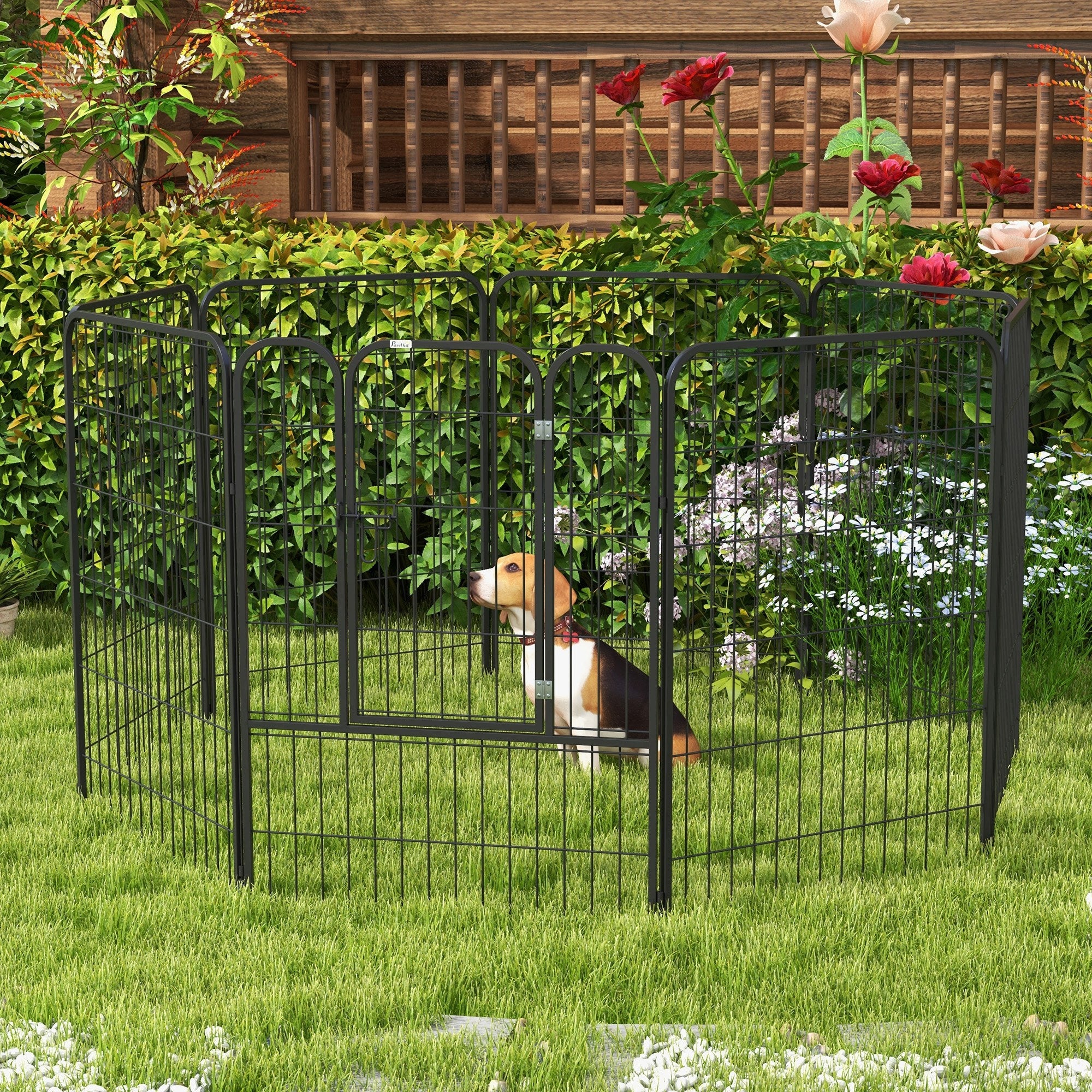 pawhut-parc-8-panneaux-acier-100-cm-avec-verrou-et-piquets image 3