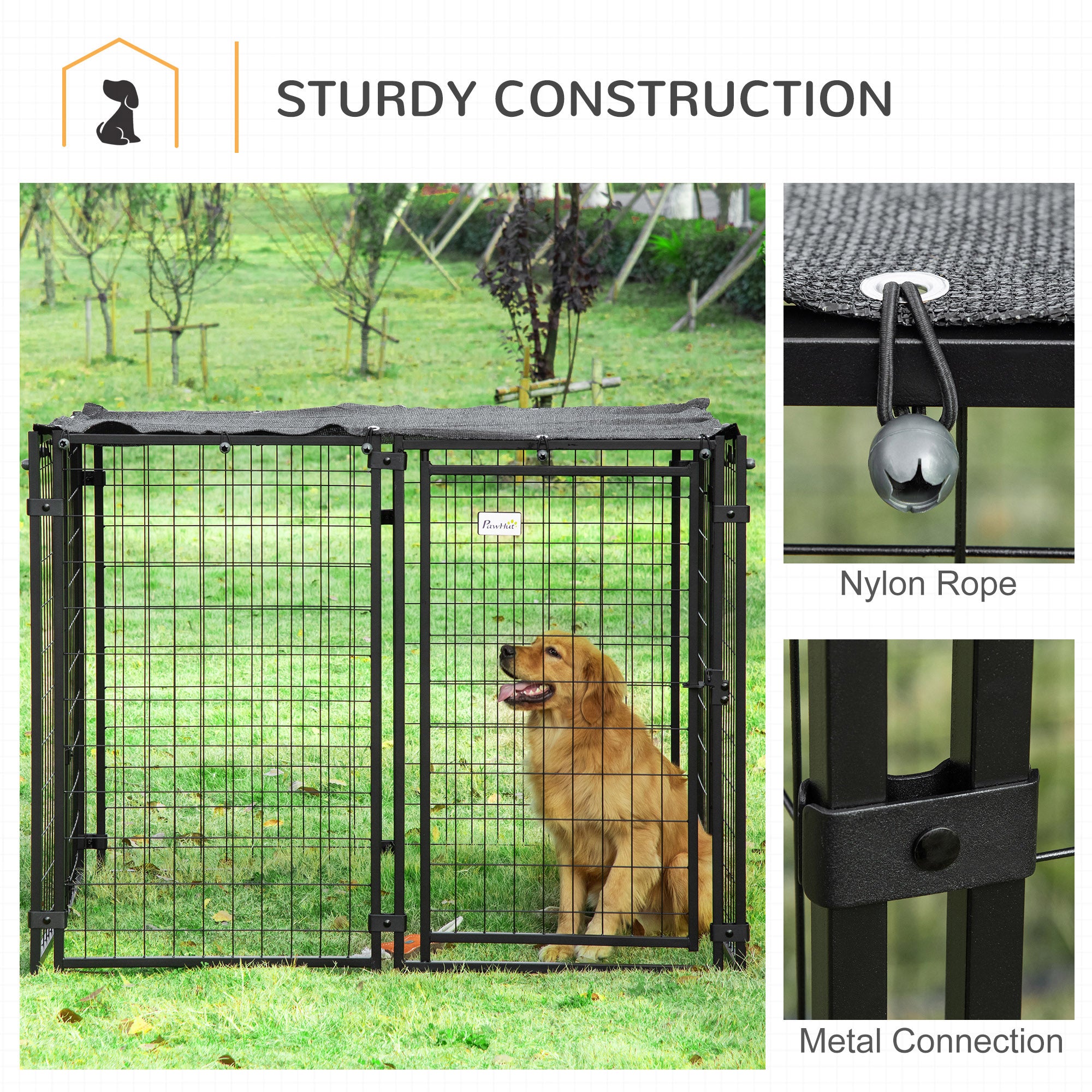 pawhut-enclos-chenil-chien-ext-rieur-avec-b-che-et-porte-verrouillable-noir image 7