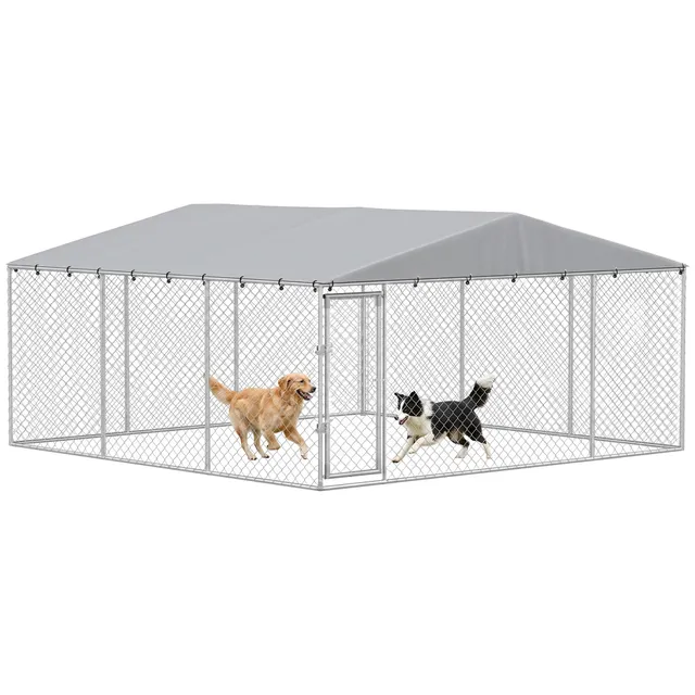 pawhut-chenil-ext-rieur-13-x-13-x-6-5-argent-toit-imperm-able-double-verrou image 1