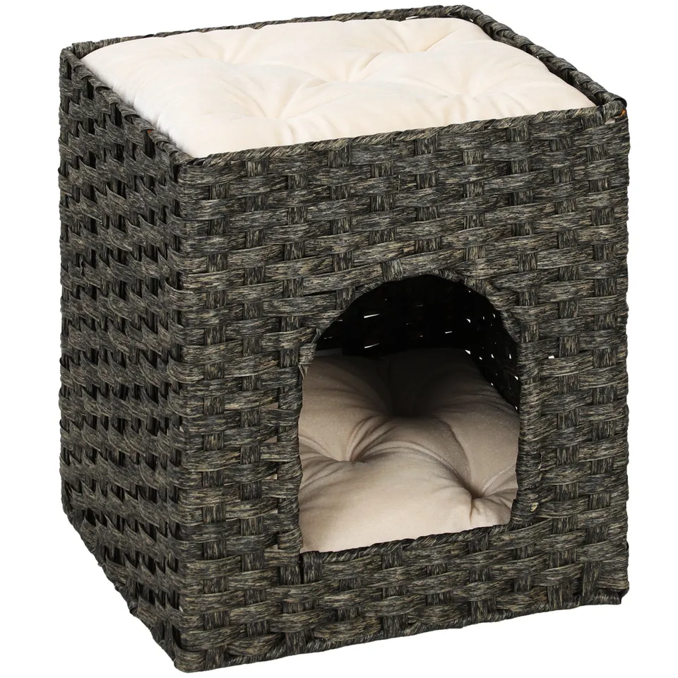 pawhut-maison-pour-chat-2-niveaux-en-rotin-tress-avec-coussins-lavables-43-x-40- image 1