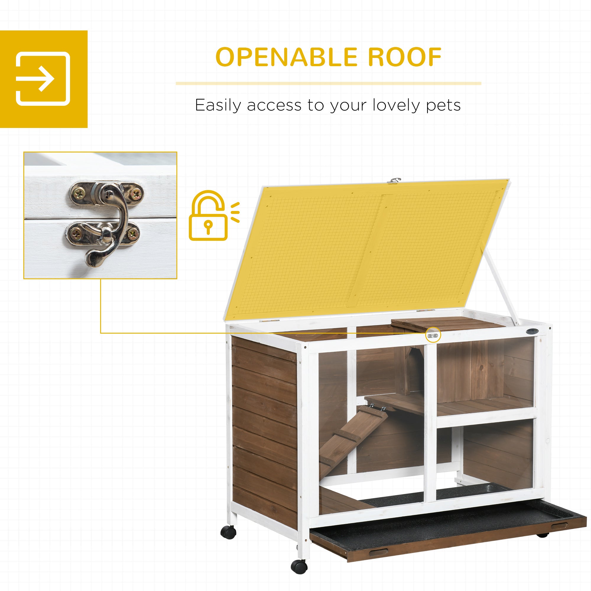 pawhut-cage-mobile-en-bois-2-tages-pour-petit-animal-avec-toit-ouvrant-marron image 7