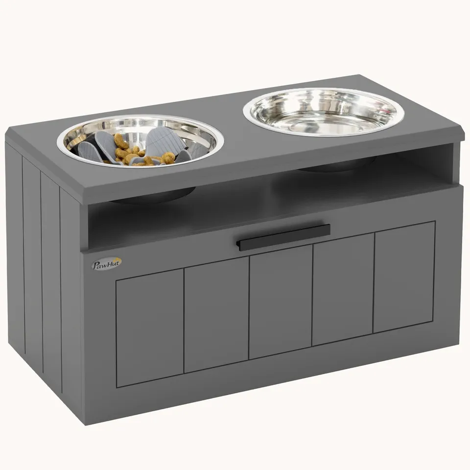 pawhut-station-d-alimentation-sur-lev-e-pour-chien-avec-2-bols-inox-tiroir-25l-e image 1