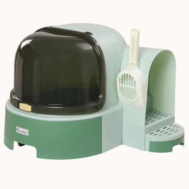 pawhut-bac-liti-re-couvert-vert-avec-couvercle-ouvrable-porte-lat-rale-et-pelle image 1