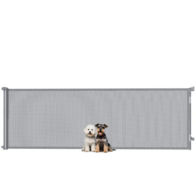 pawhut-barri-re-de-s-curit-chien-r-tractable-300-cm-grise-escaliers-et-portes image 1