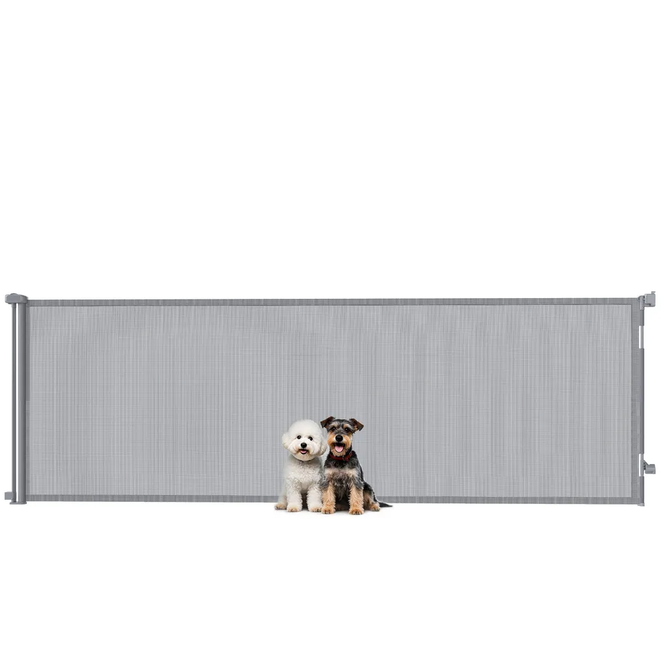 pawhut-barri-re-de-s-curit-chien-r-tractable-300-cm-grise-escaliers-et-portes image 1