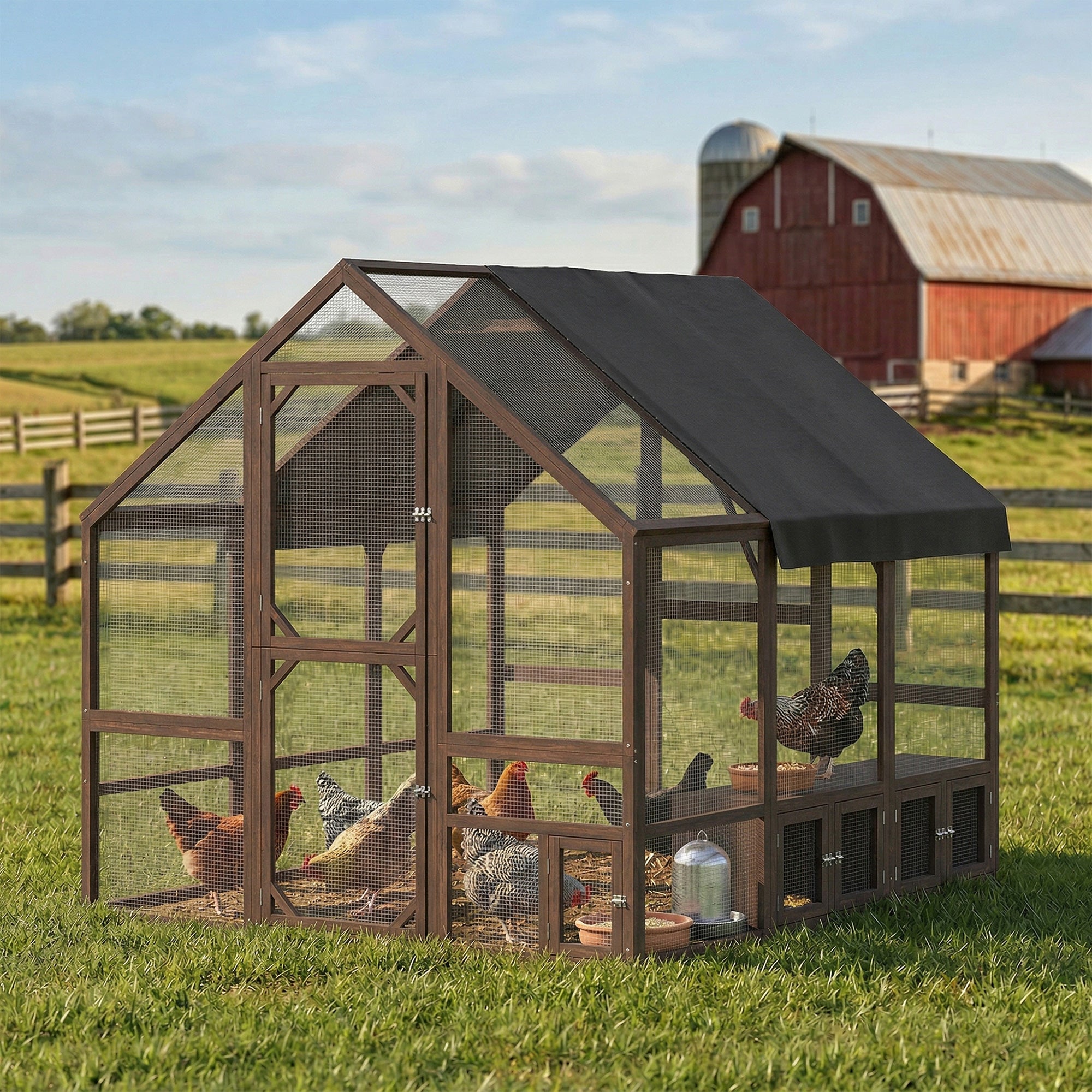 pawhut-enclos-poulailler-bois-83-x-73-x-73-pour-8-10-poules-marron-fonc image 3