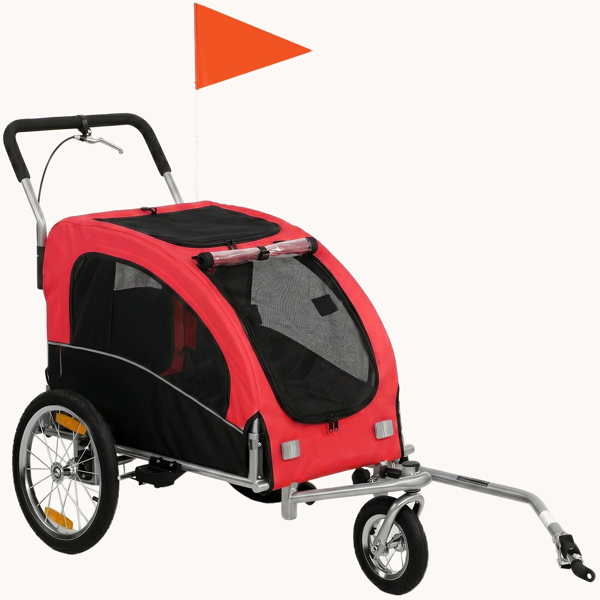 pawhut-remorque-v-lo-et-poussette-2-en-1-pour-chien-jusqu-44-lbs-rouge image 2
