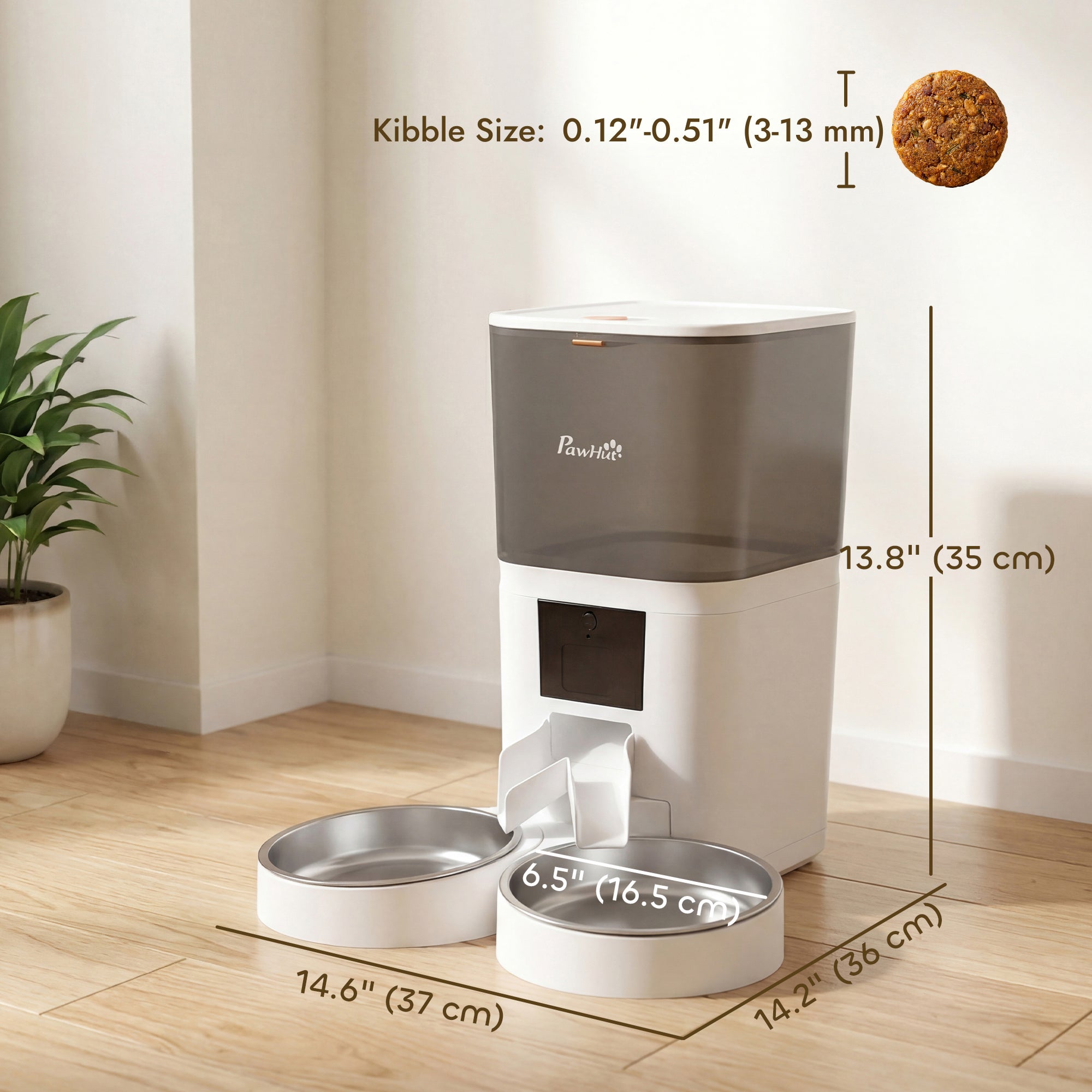pawhut-distributeur-croquettes-chat-automatique-6l-avec-appli-et-double-bol image 4