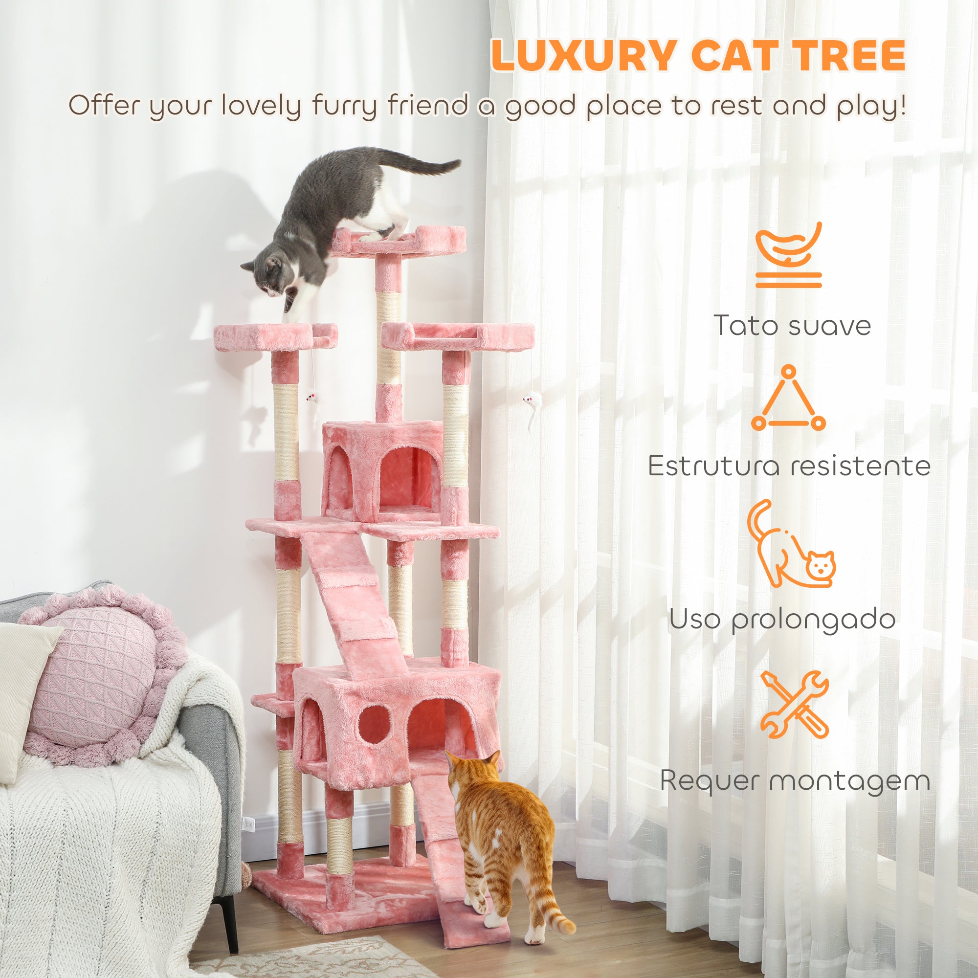 pawhut-tour-de-jeu-chat-multi-niveaux-avec-perchoirs-peluche-et-griffoirs-sisal- image 6