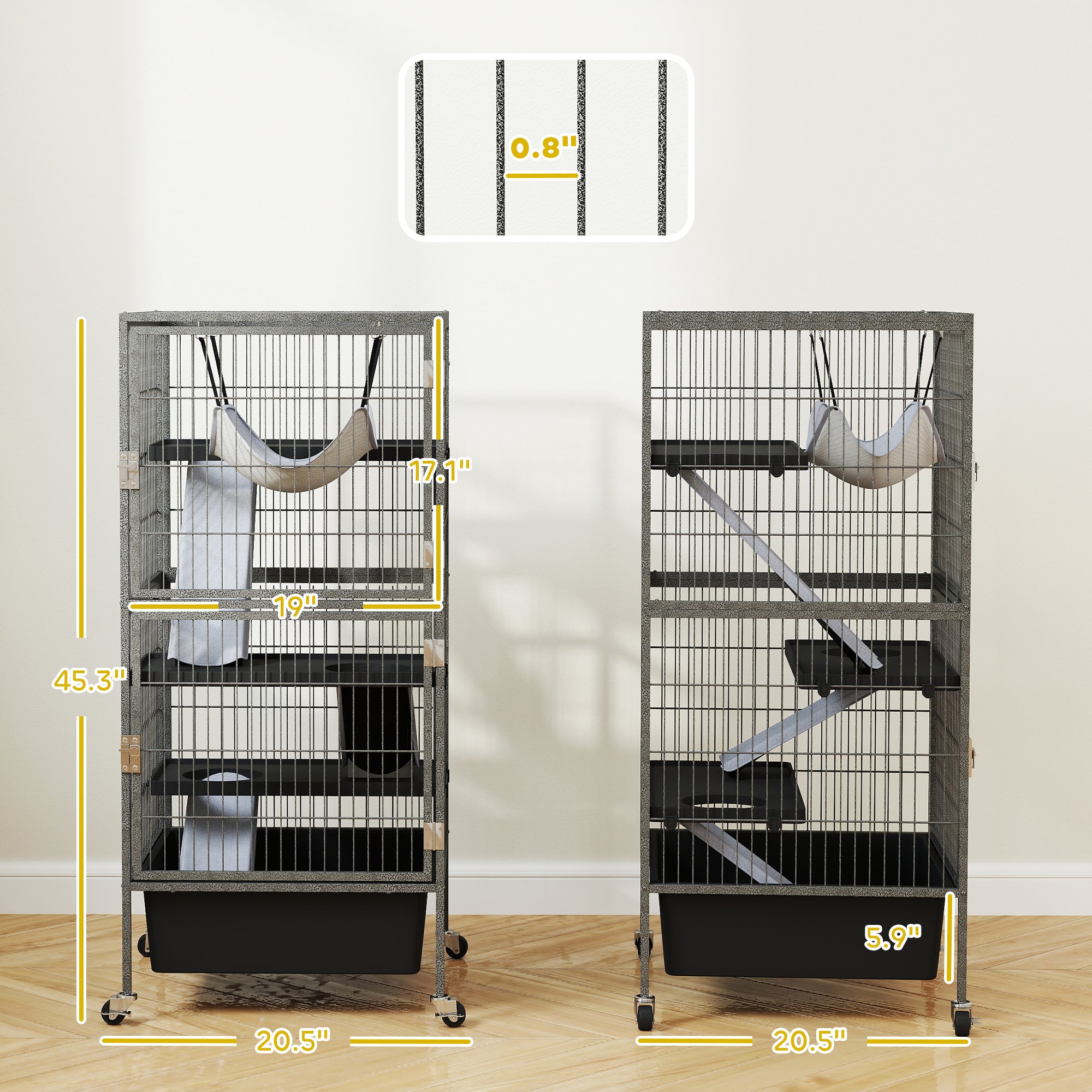 pawhut-cage-roulettes-4-niveaux-45-pouces-avec-bac-profond-6-pouces image 6