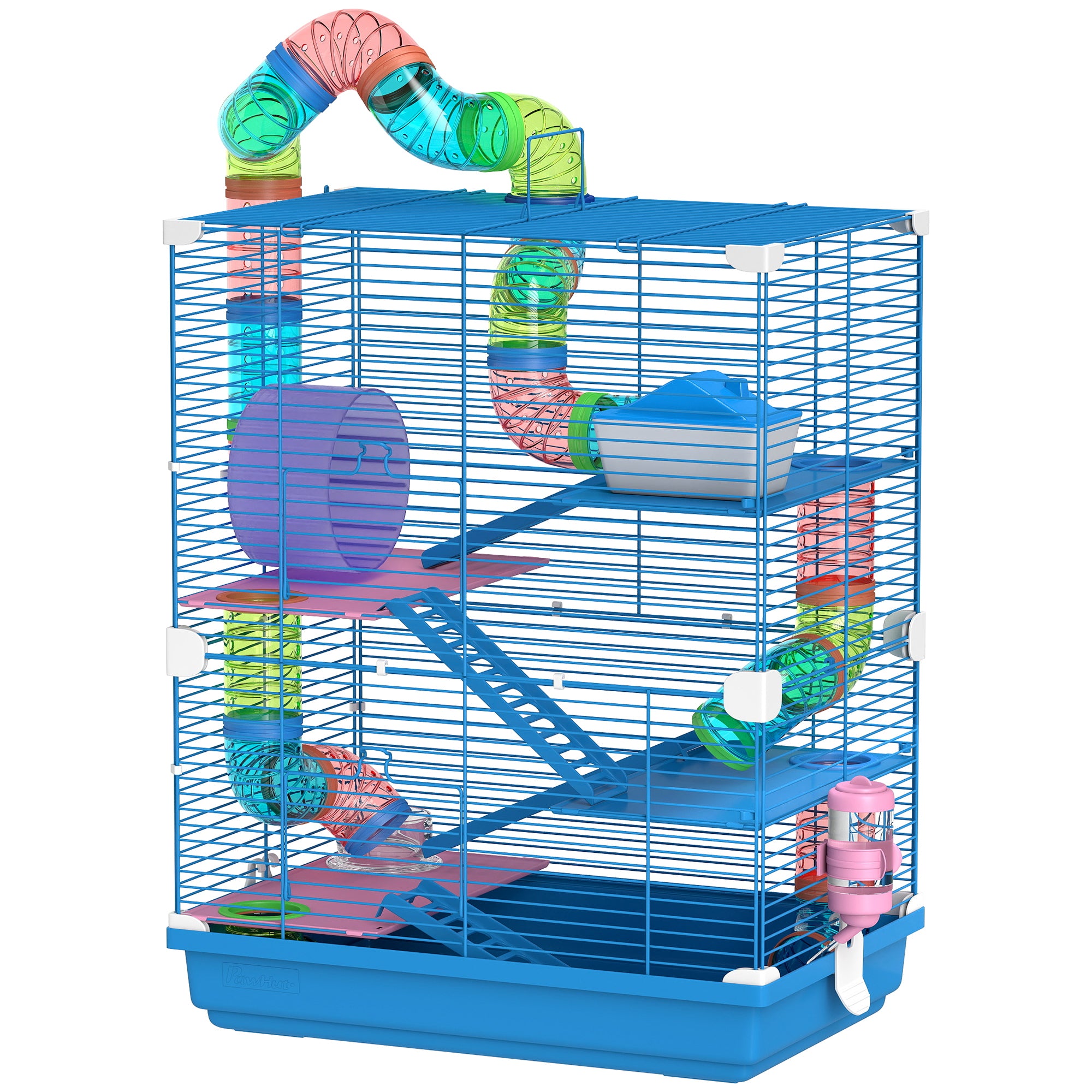 pawhut-cage-hamster-5-tages-tunnels-roue-bleu image 2