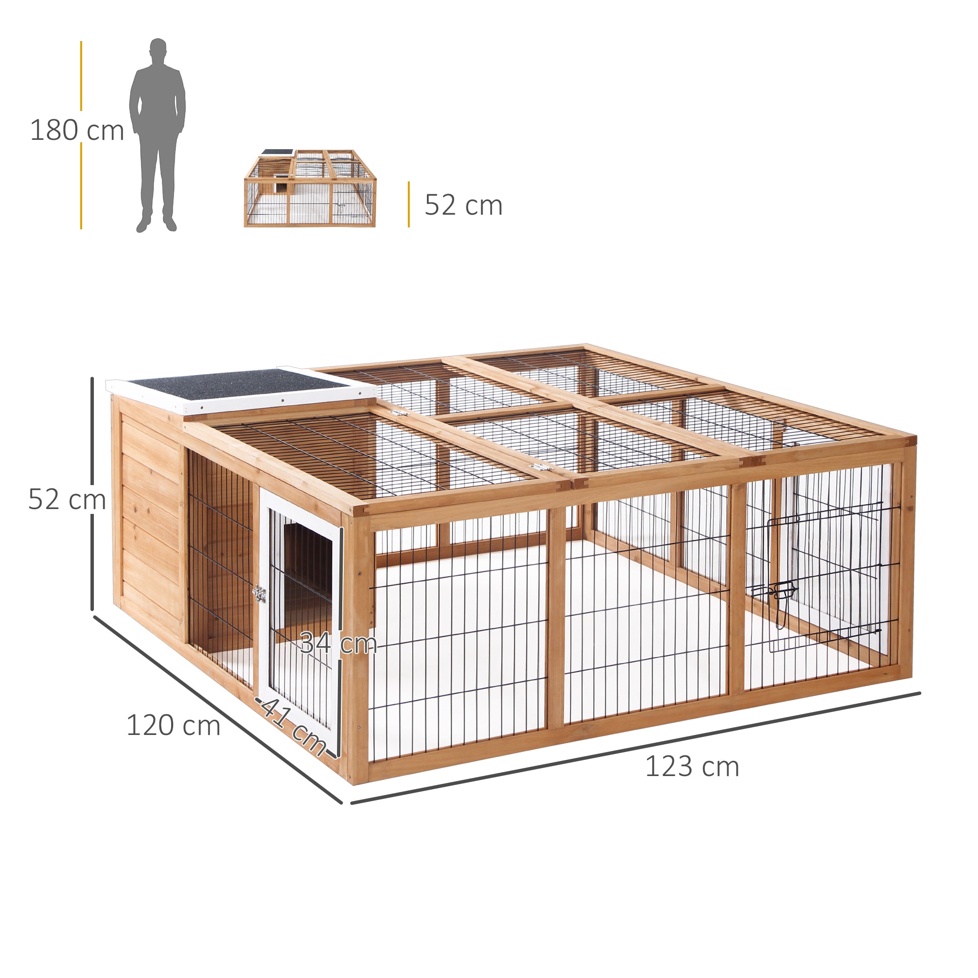 pawhut-clapier-lapin-bois-120-cm-haven-avec-parc-et-toit-ouvrant-jaune image 5