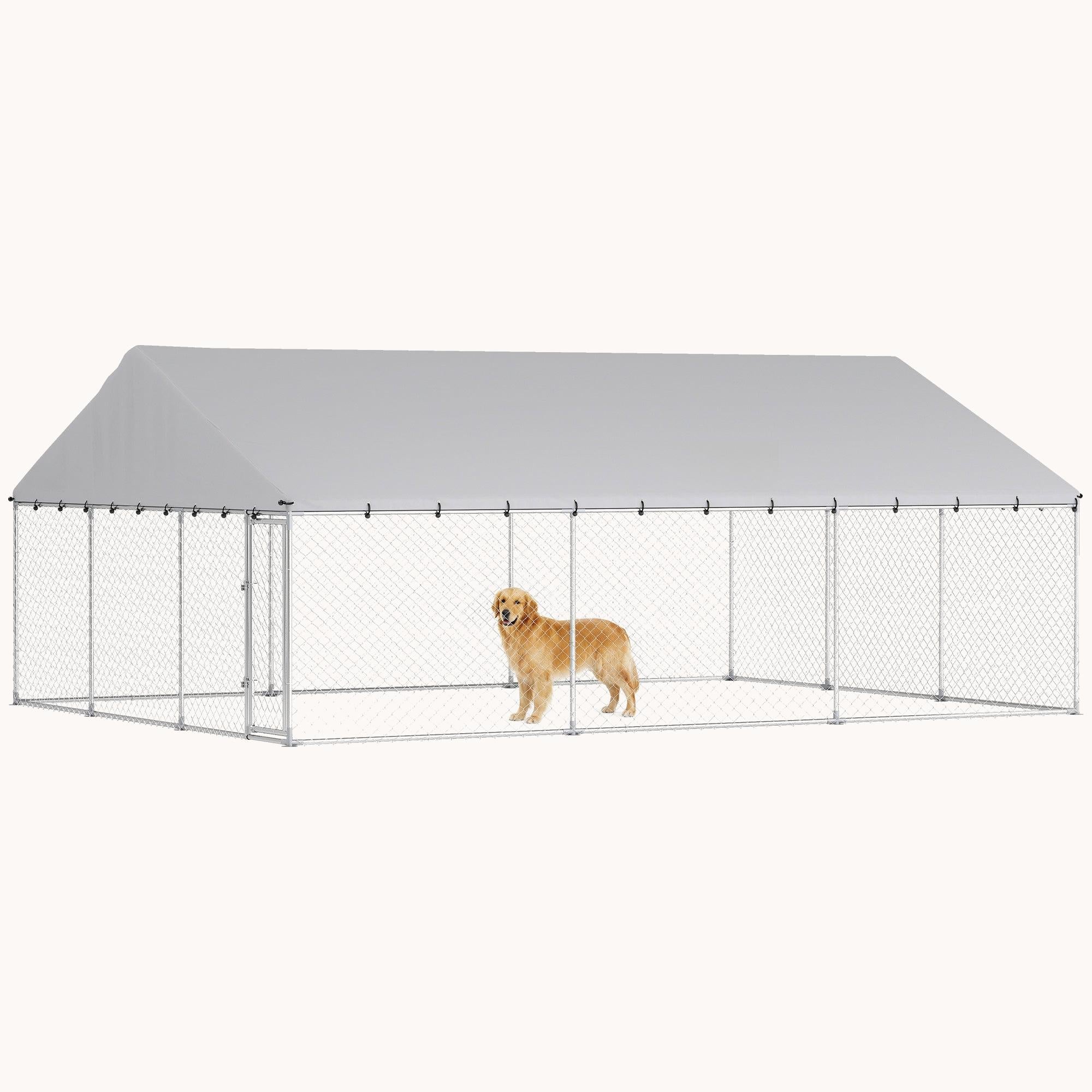 pawhut-chenil-ext-rieur-xxl-avec-toit-imperm-able-20-x-15-argent image 1