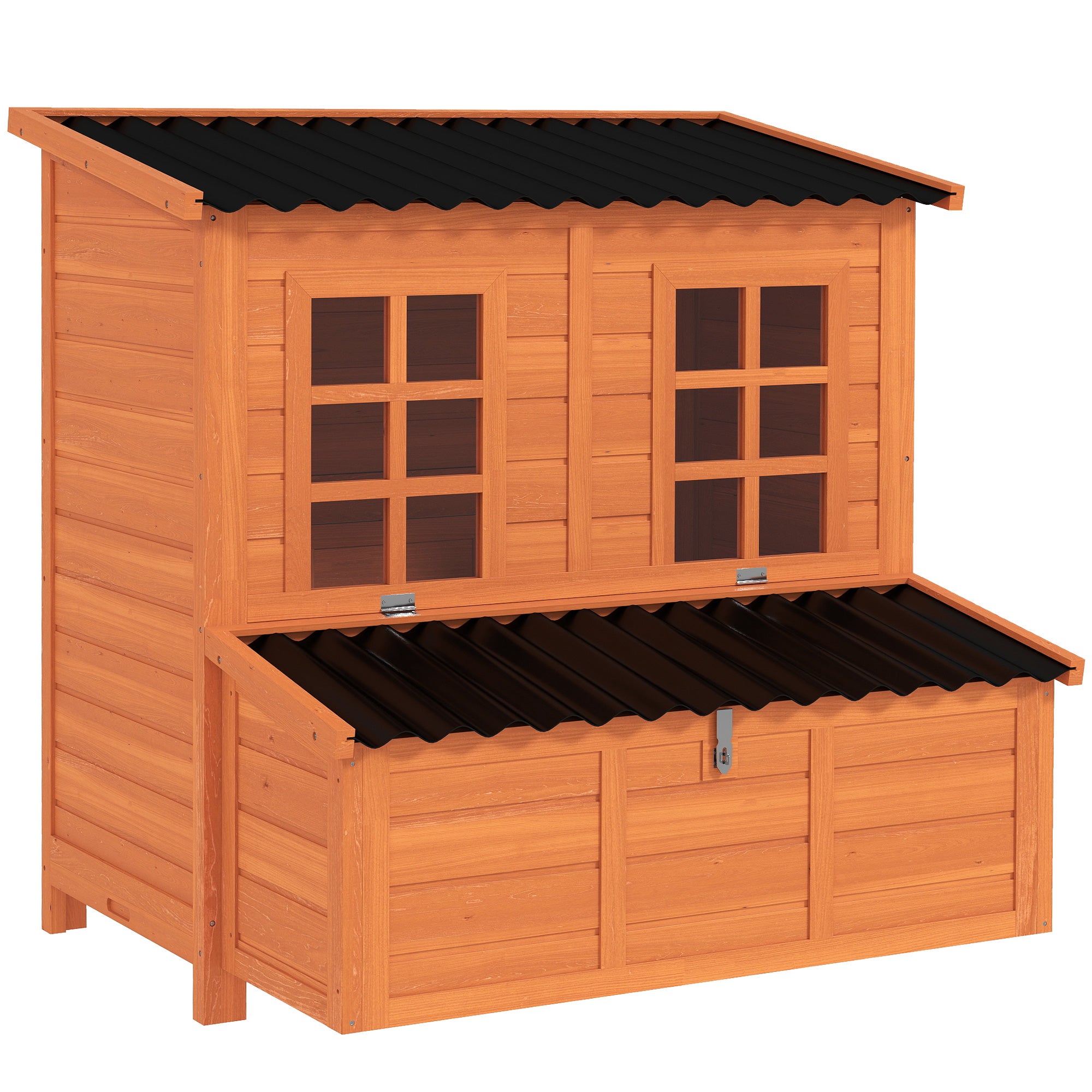 pawhut-poulailler-en-bois-99-cm-avec-pondoir-3-cases-bac-amovible-et-toit-tanche image 2