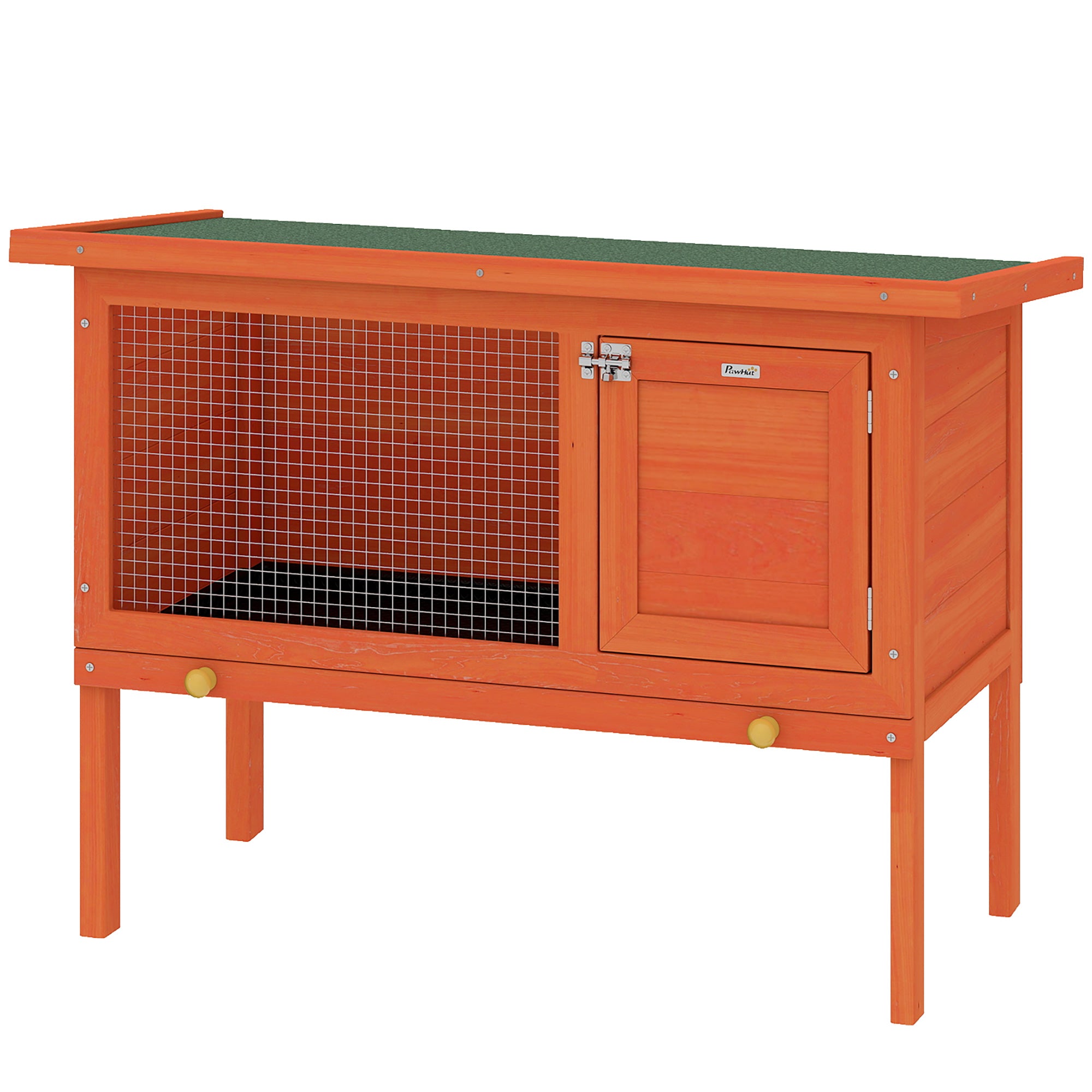 pawhut-cage-en-bois-pour-lapin-avec-toit-ouvrant-et-tiroir-orange image 2