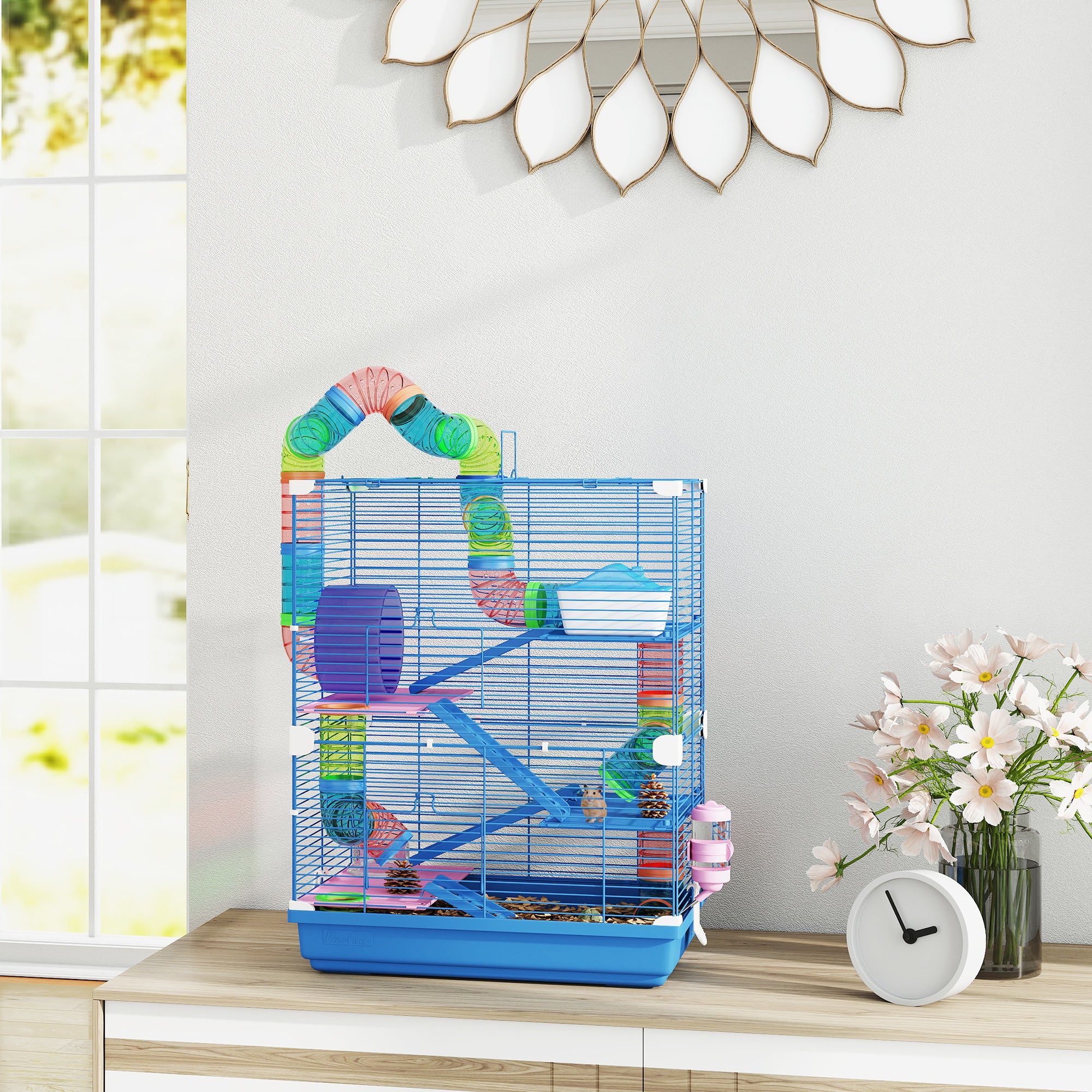 pawhut-cage-hamster-5-tages-tunnels-roue-bleu image 4