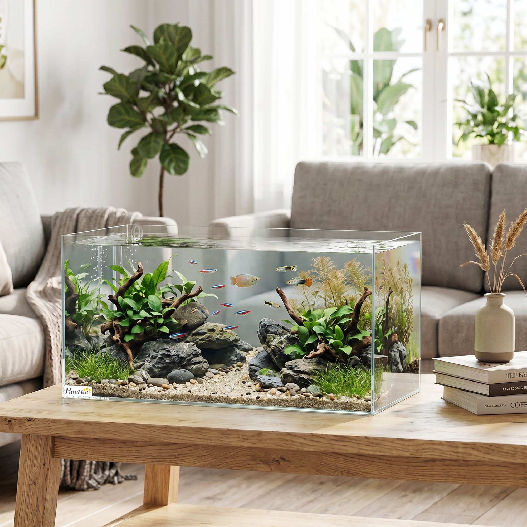 pawhut-aquarium-en-verre-51l-avec-tapis-de-protection-pour-poissons-crevettes-et image 3