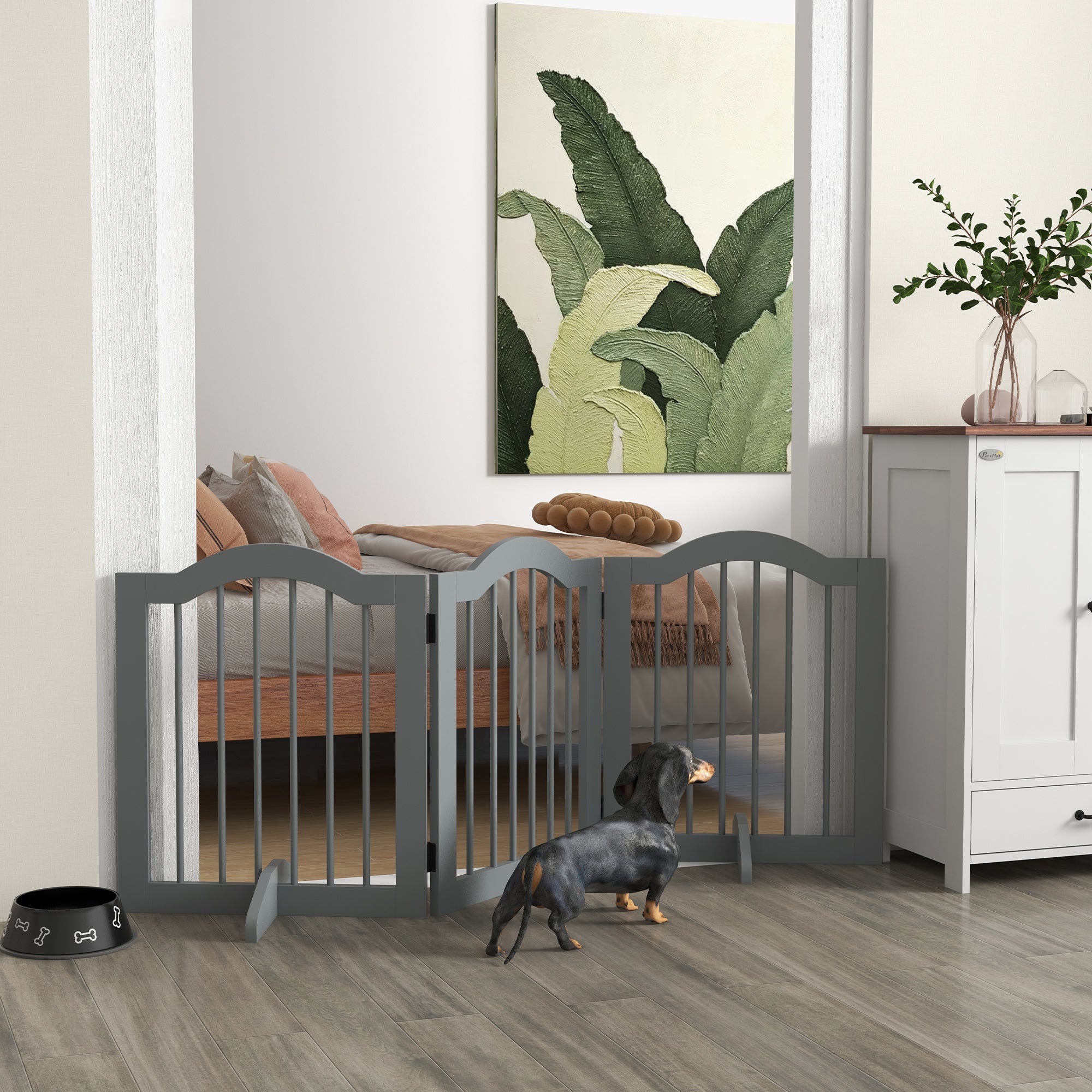 pawhut-barri-re-chien-pliable-en-bois-3-panneaux-avec-pieds-gris image 4