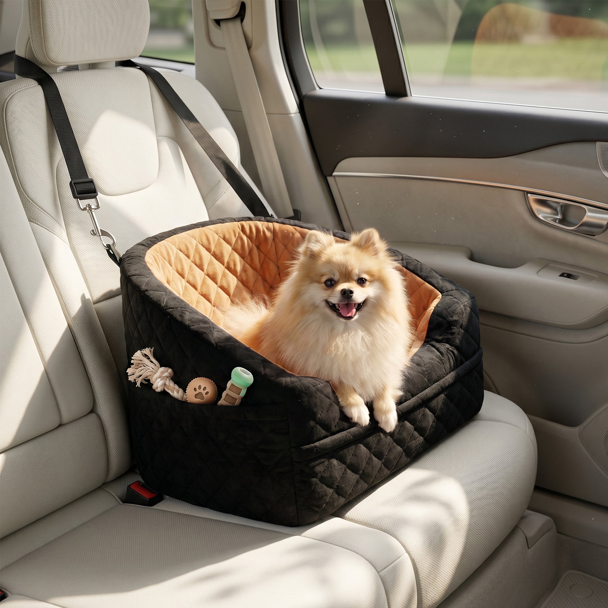 pawhut-si-ge-auto-pour-chien-petit-chien-moins-de-10kg-avec-coussin-pais-marron image 4