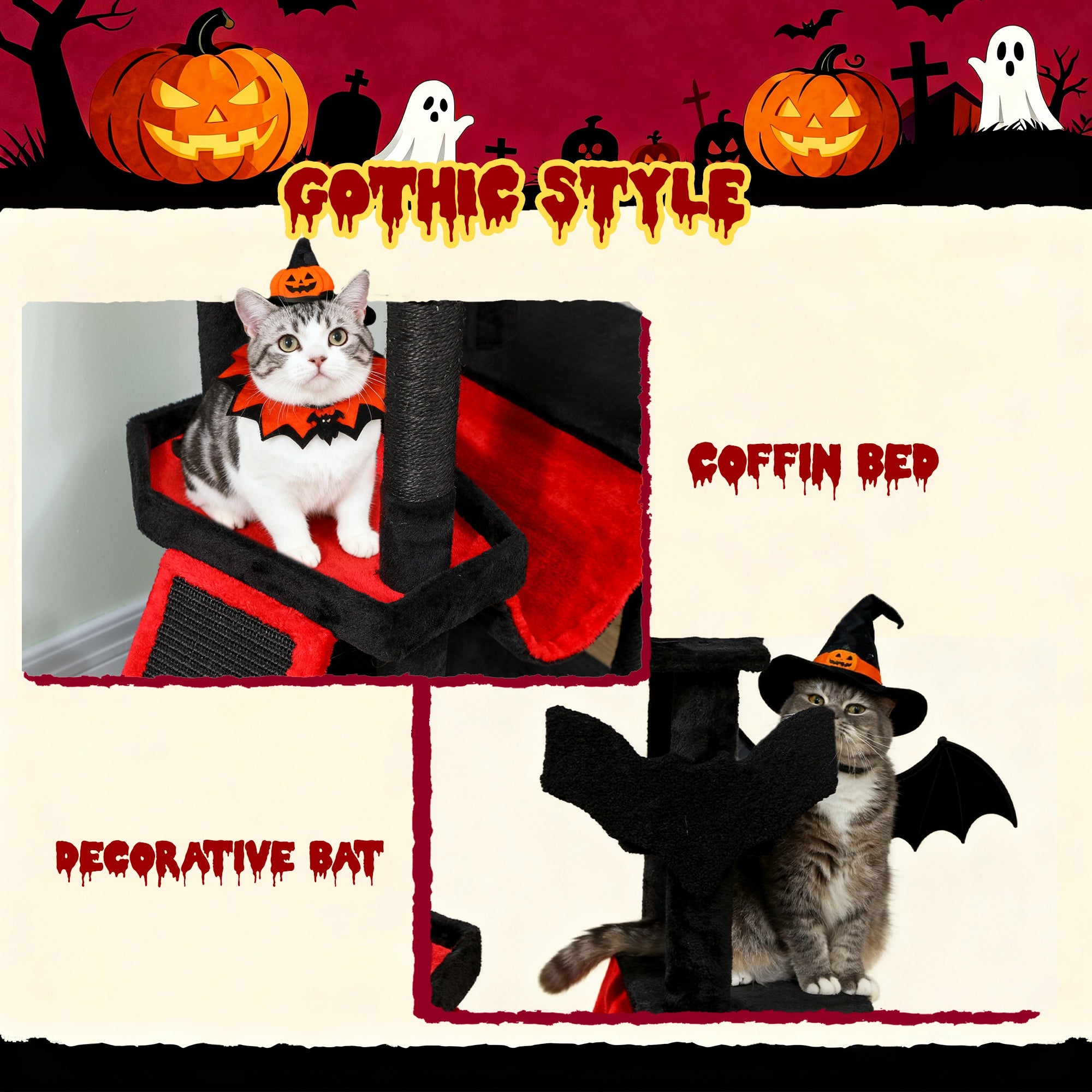 pawhut-arbre-chat-gothique-halloween-152-cm-cercueil-chauve-souris image 7