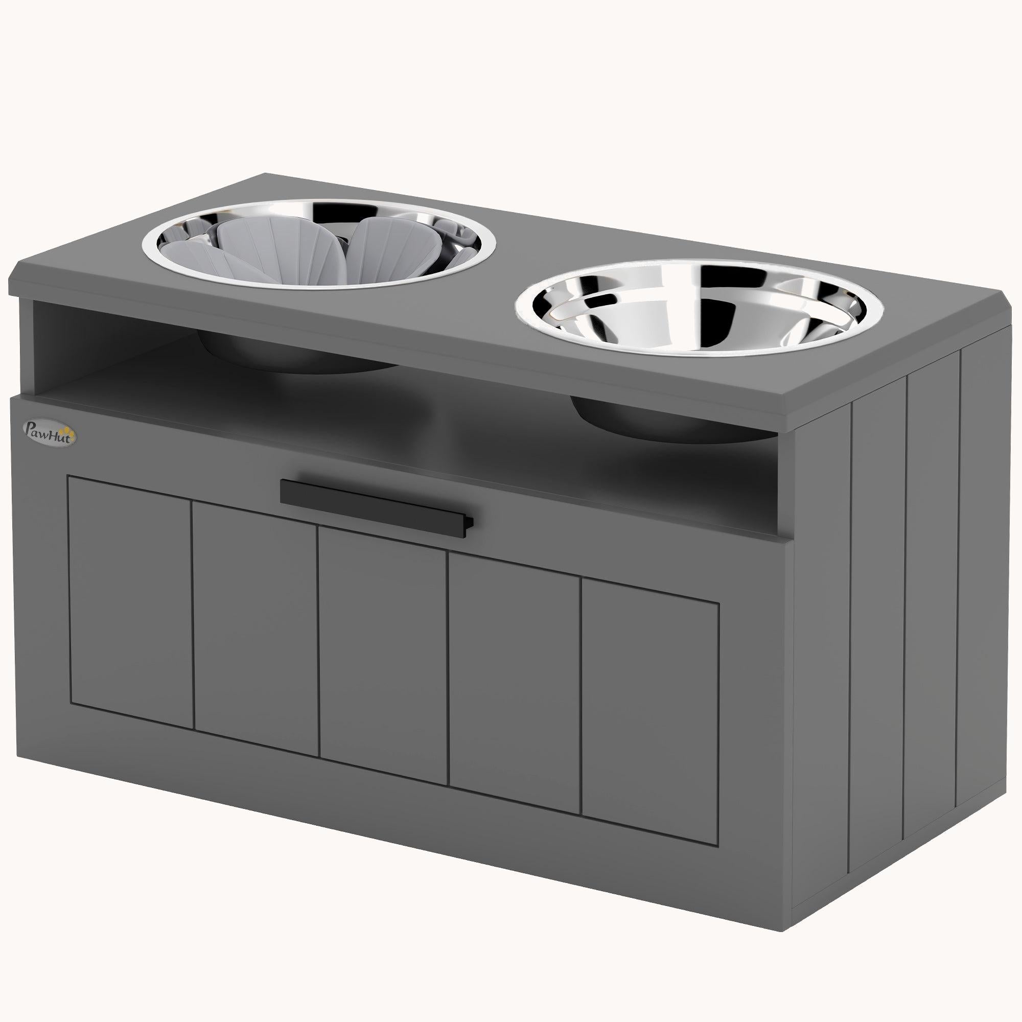 pawhut-station-d-alimentation-sur-lev-e-pour-chien-avec-2-bols-inox-tiroir-25l-e image 2