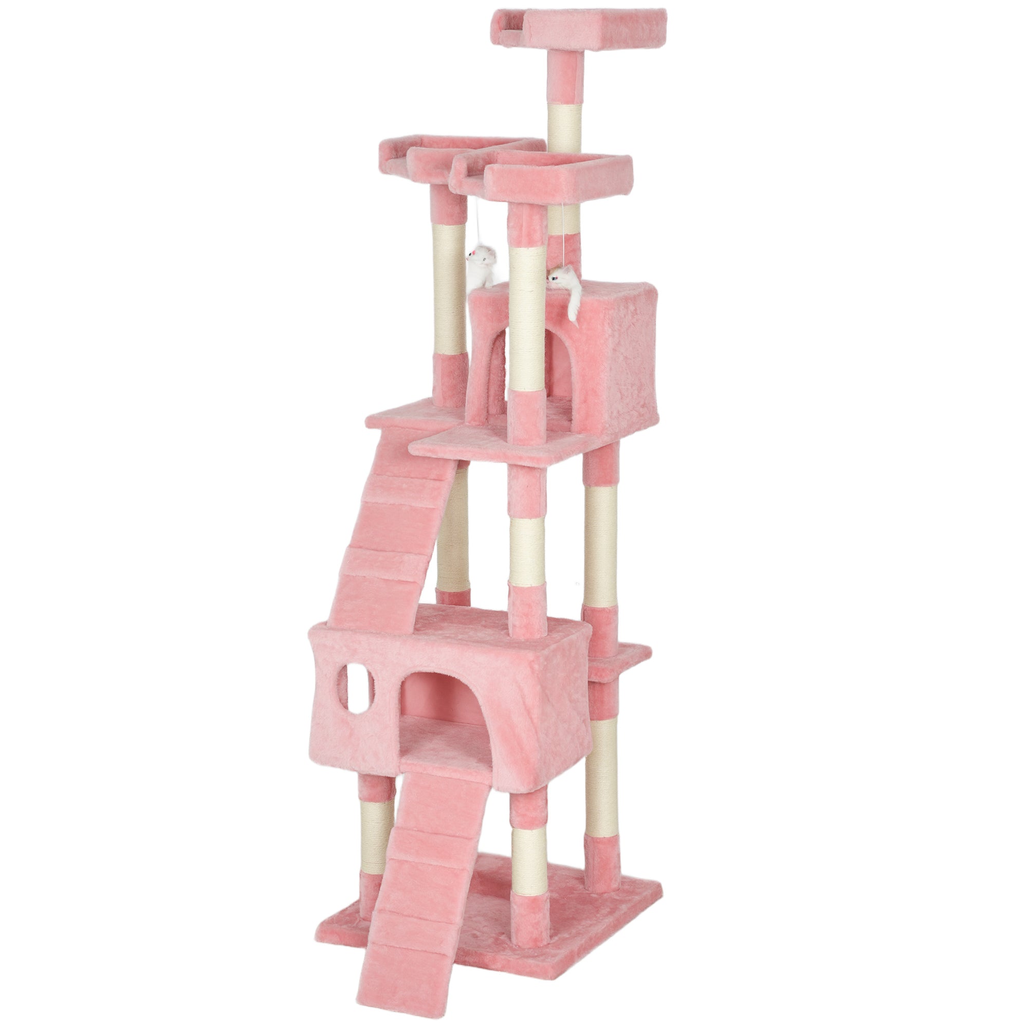 pawhut-arbre-chat-rose-173-cm-multi-niveaux-avec-niche-griffoirs-et-perchoirs image 2