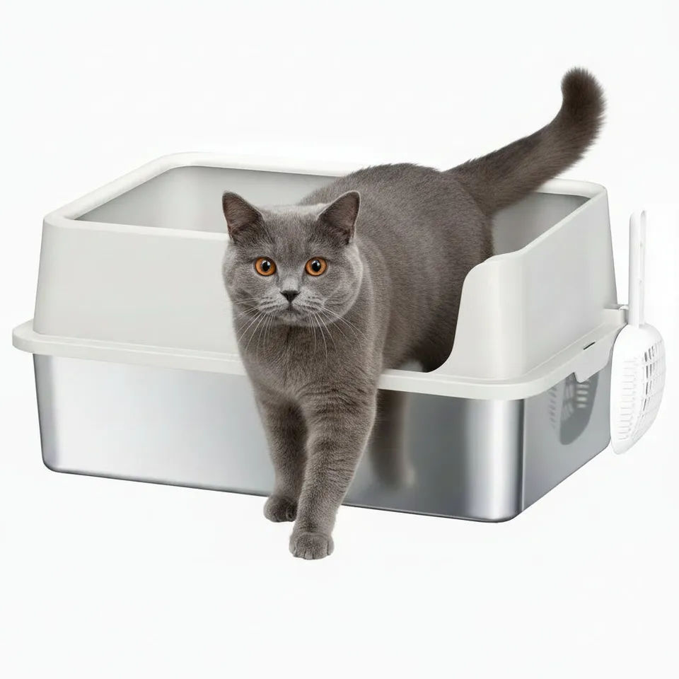 pawhut-bac-liti-re-inox-extra-large-avec-couvercle-et-pelle-gris-clair image 1