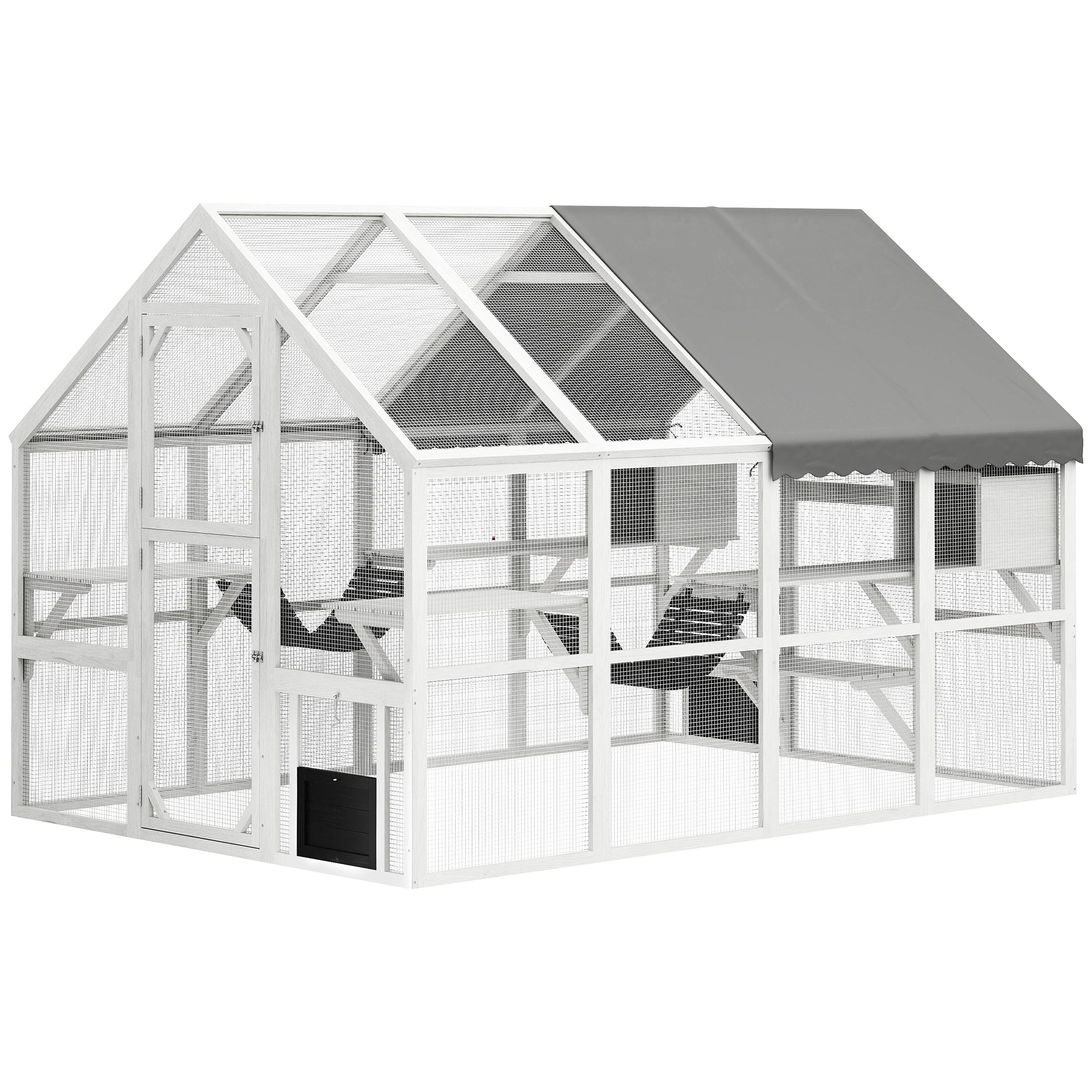 pawhut-catio-enclos-ext-rieur-blanc-xxl-avec-plateformes-ponts-et-toit-imperm-ab image 2