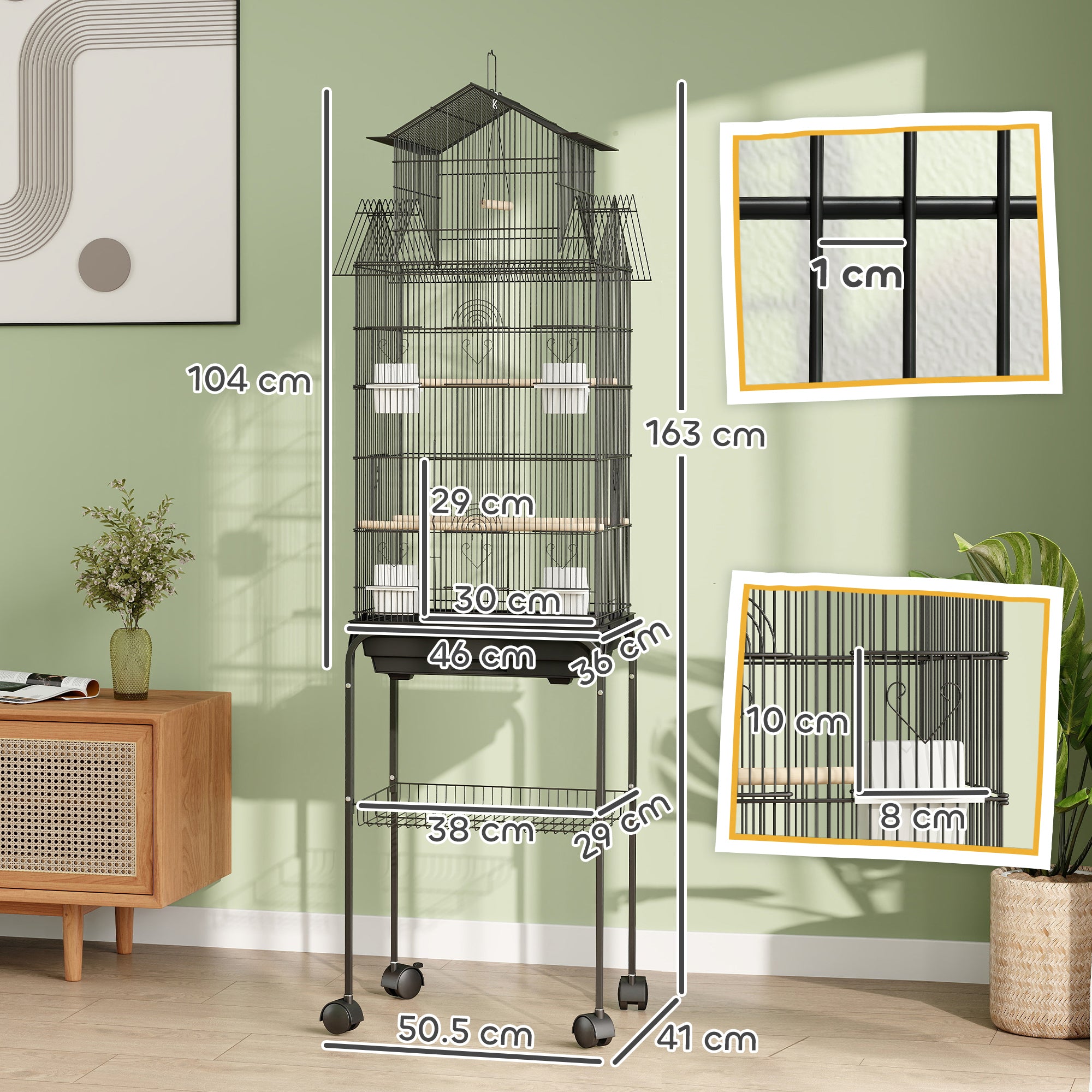 pawhut-cage-oiseaux-mobile-sur-roulettes-avec-perchoirs-43-x-32-5-x-163-cm image 5