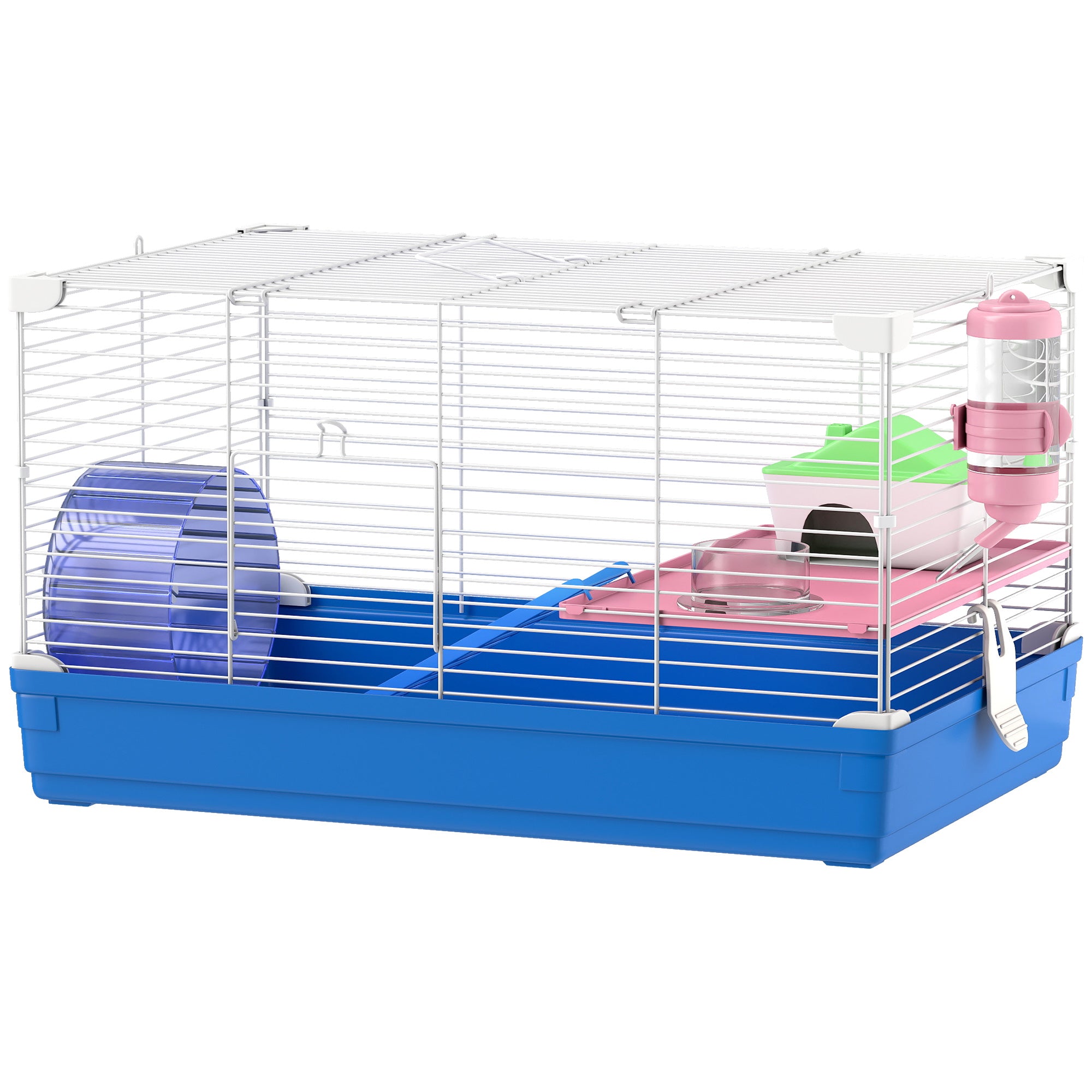 pawhut-cage-hamster-47-cm-2-tages-avec-roue-biberon-et-gamelle-bleu image 2