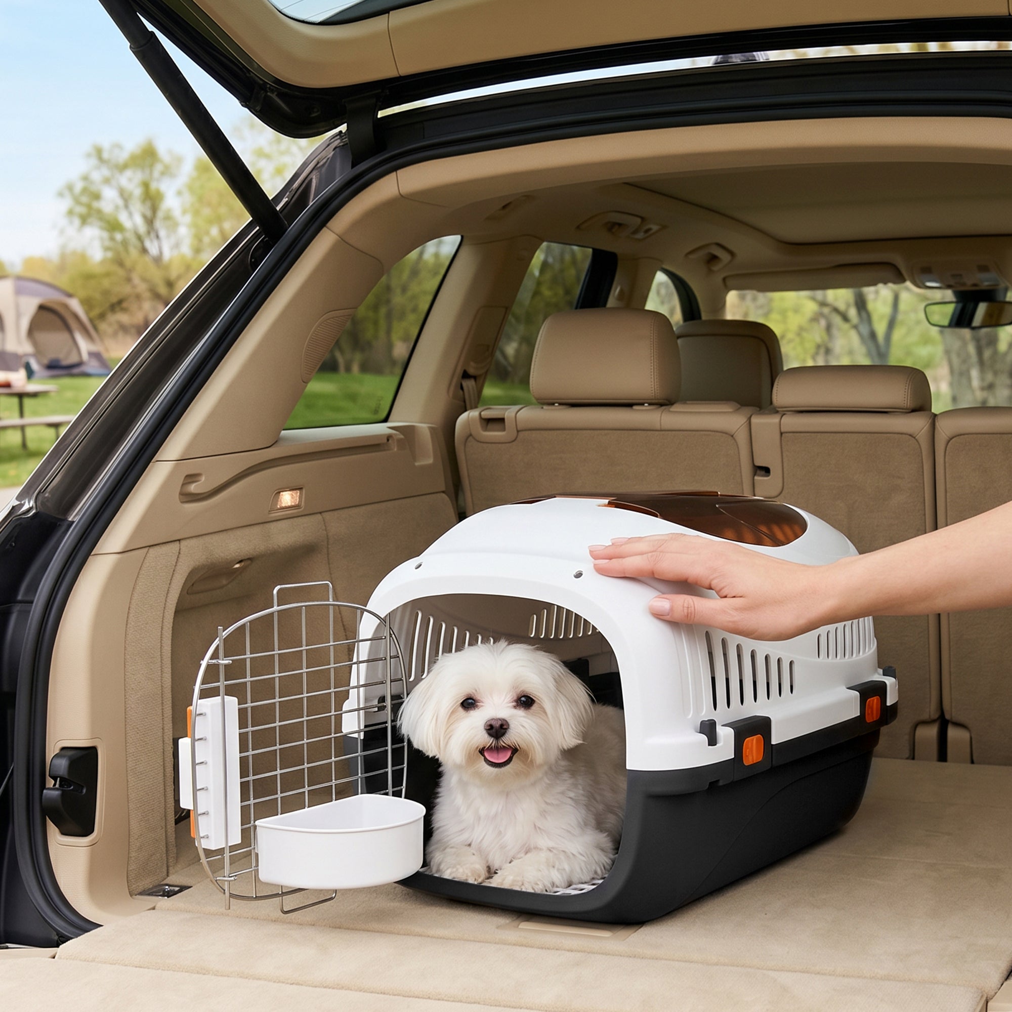 pawhut-cage-de-transport-rigide-avec-porte-acier-et-gamelle-49-x-32-x-31-cm image 3