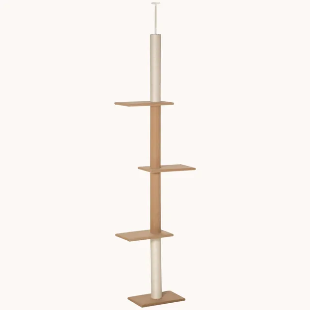 pawhut-arbre-chat-sol-plafond-avec-griffoirs-sisal-marron-clair image 1