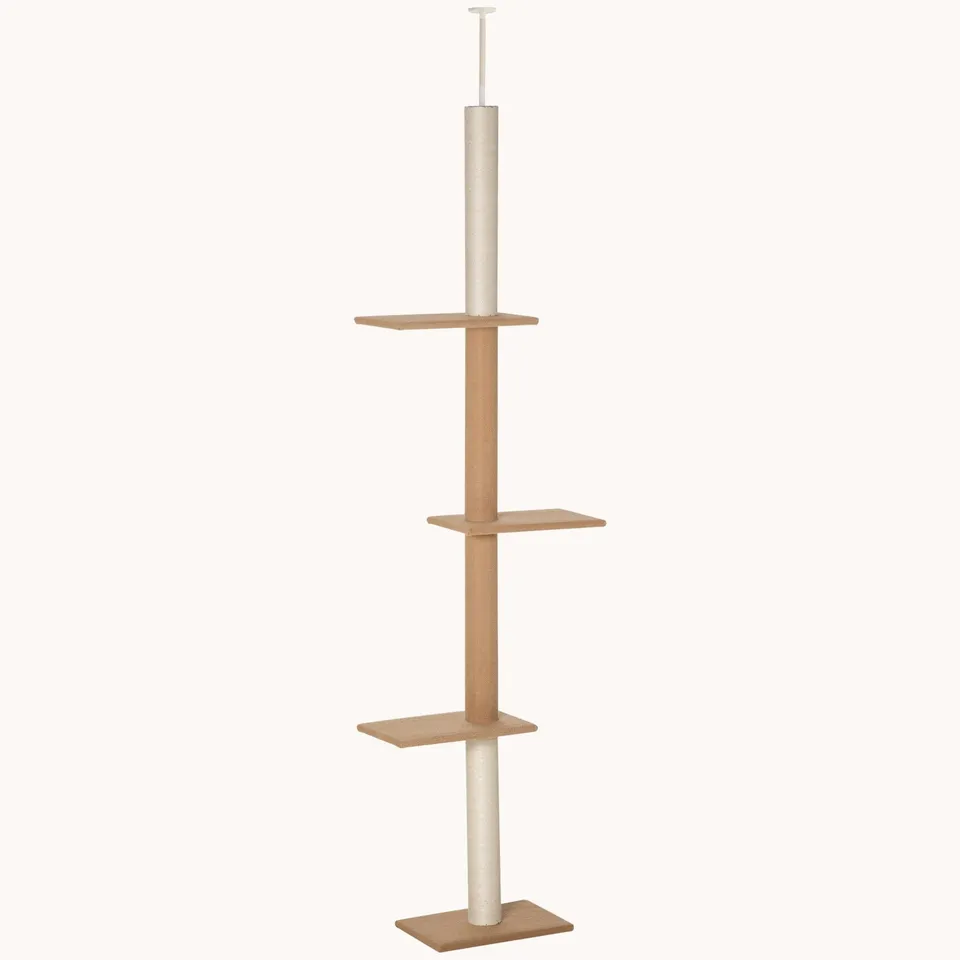 pawhut-arbre-chat-sol-plafond-avec-griffoirs-sisal-marron-clair image 1