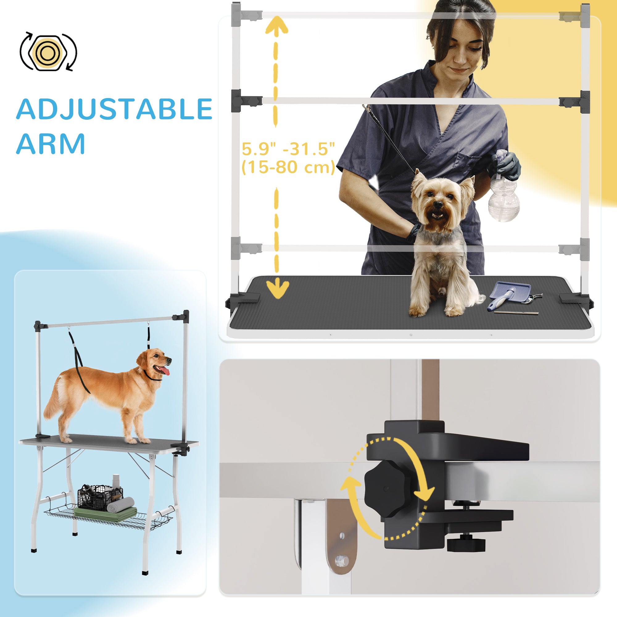 pawhut-table-de-toilettage-chien-pliable-107-cm-bras-r-glable-noire image 6