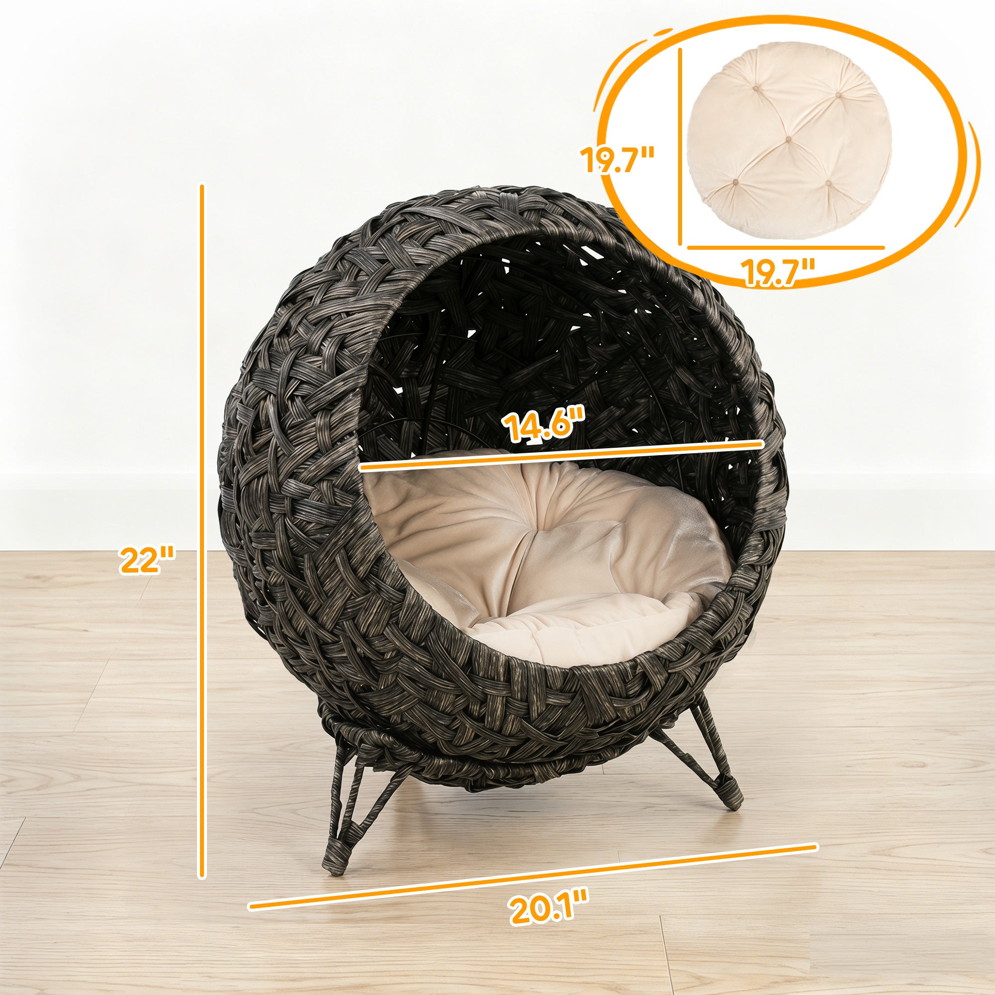 pawhut-lit-chat-sur-lev-rotin-tress-gris-avec-coussin-et-base-m-tal image 5
