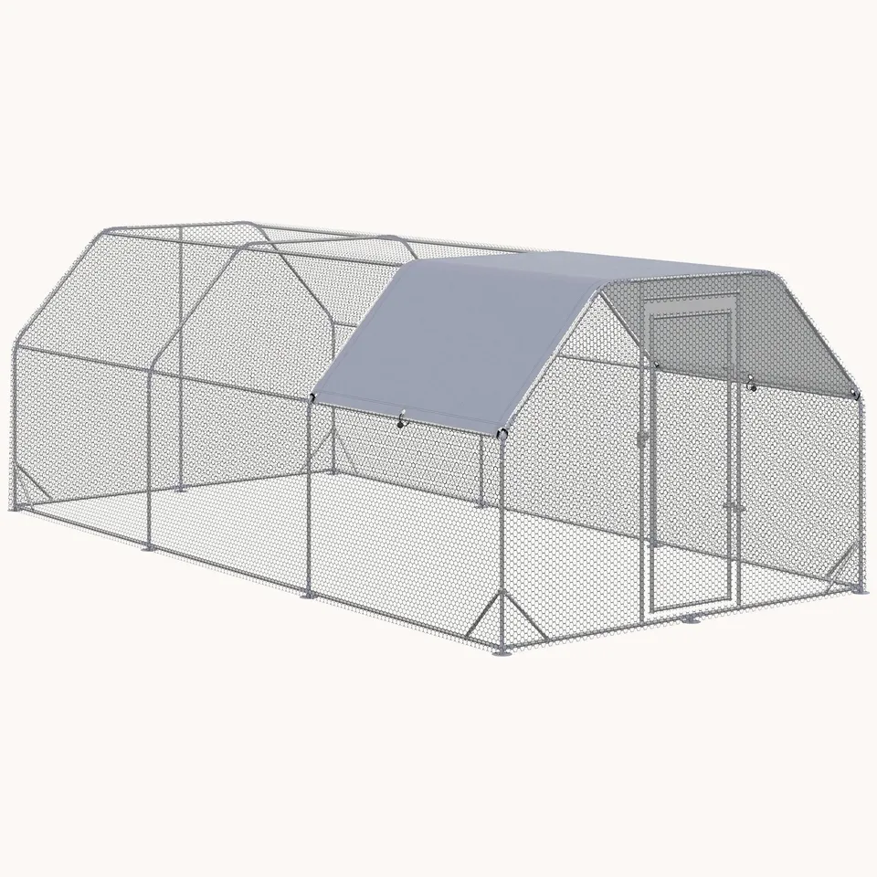 pawhut-enclos-ext-rieur-poules-m-tal-5-7-x-2-8-m-avec-b-che-argent image 1