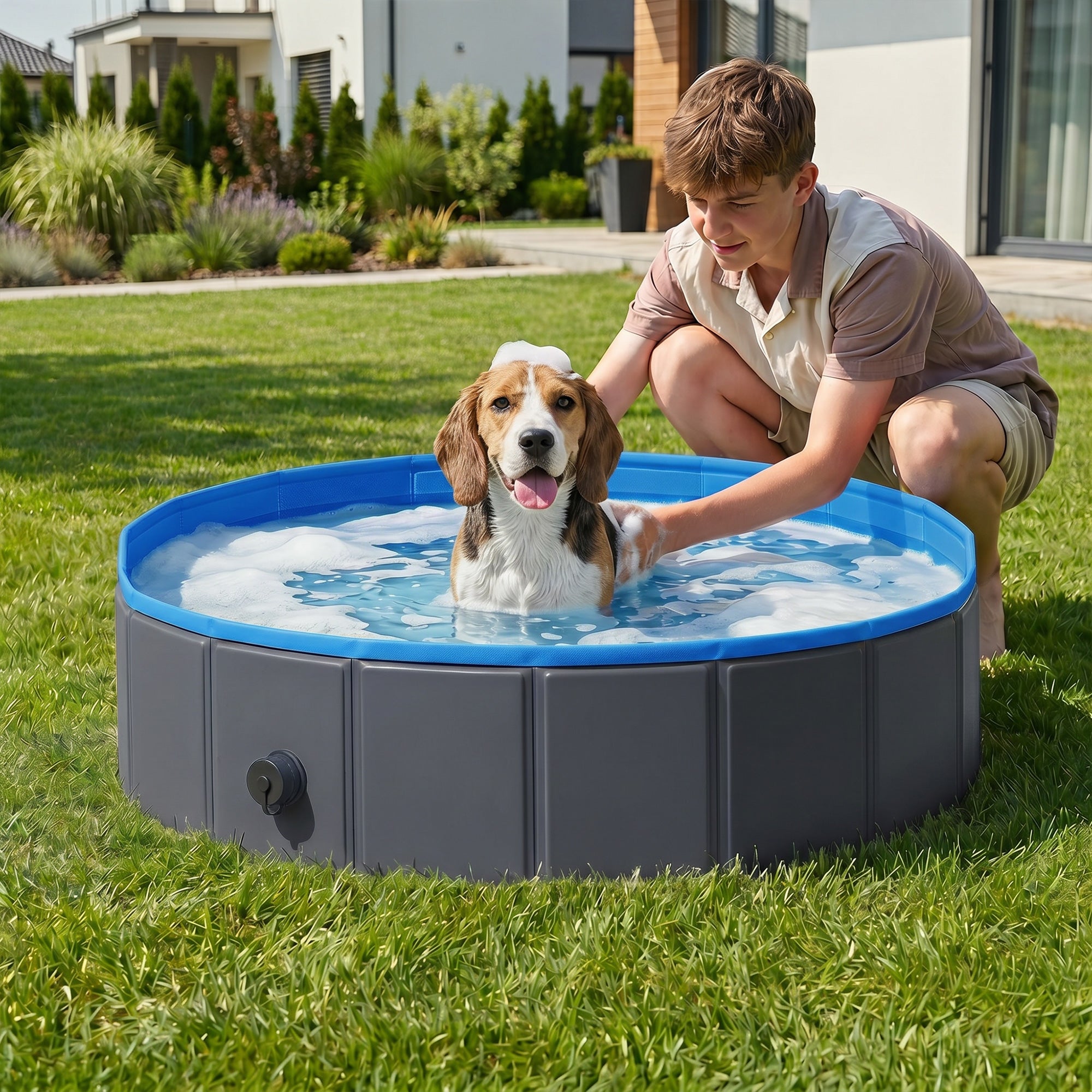 pawhut-piscine-chien-pliable-100x30-cm-pvc-pais-base-antid-rapante-bleu-gris image 3