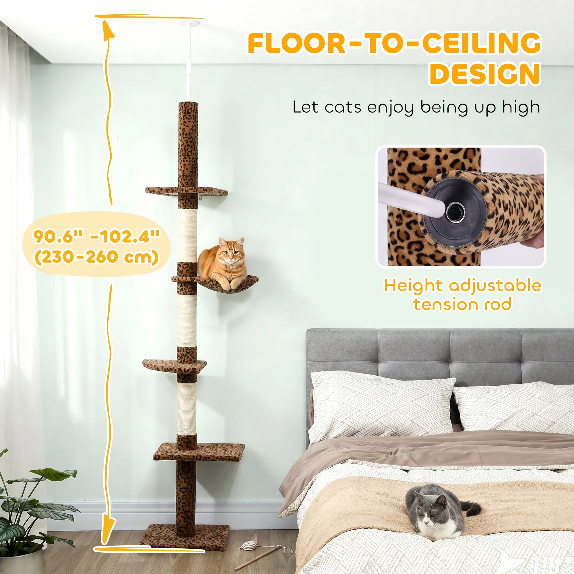 pawhut-arbre-chat-sol-plafond-230-260-cm-5-niveaux-imprim-l-opard image 6