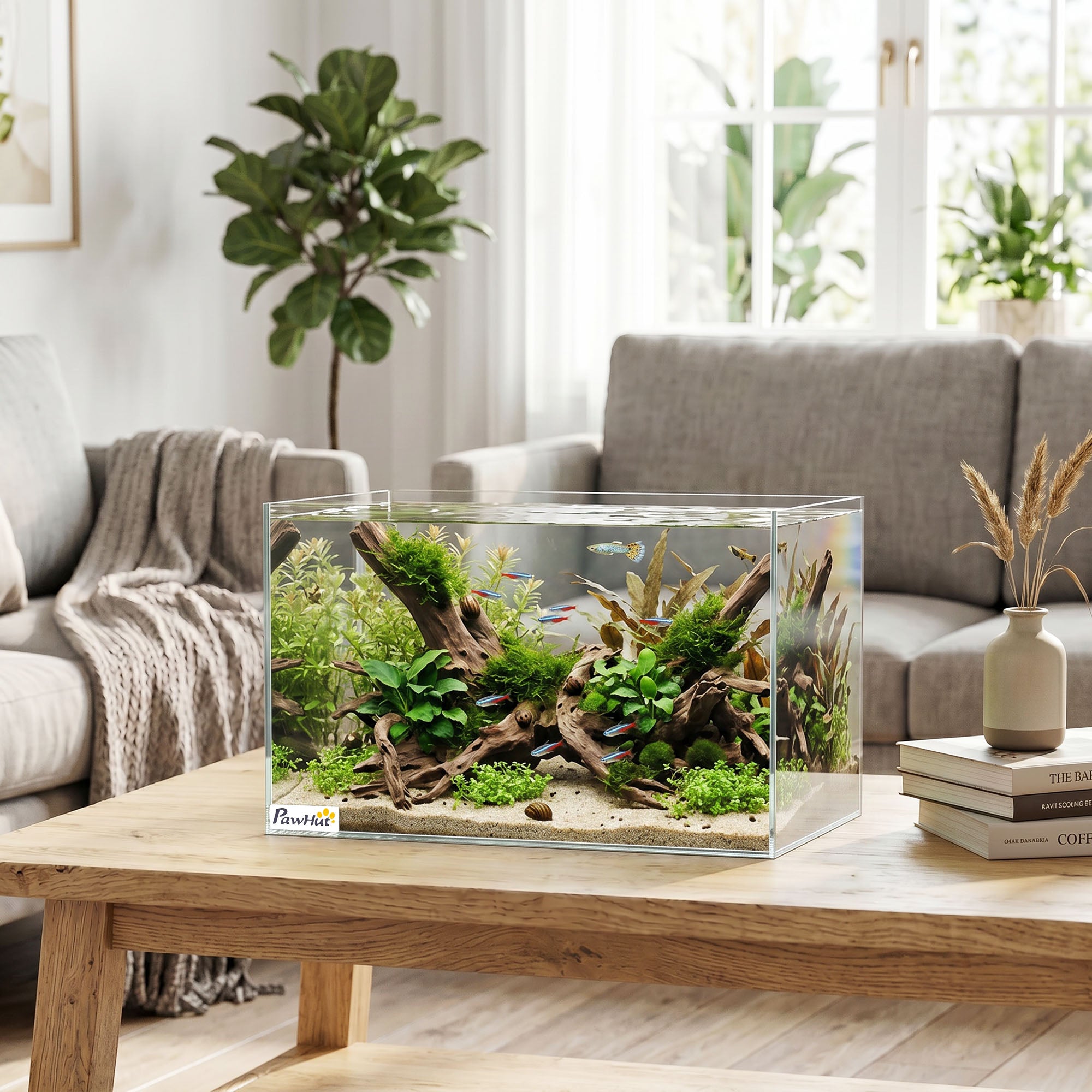 pawhut-aquarium-verre-24l-40x25x25cm-avec-tapis-de-protection-transparent image 3
