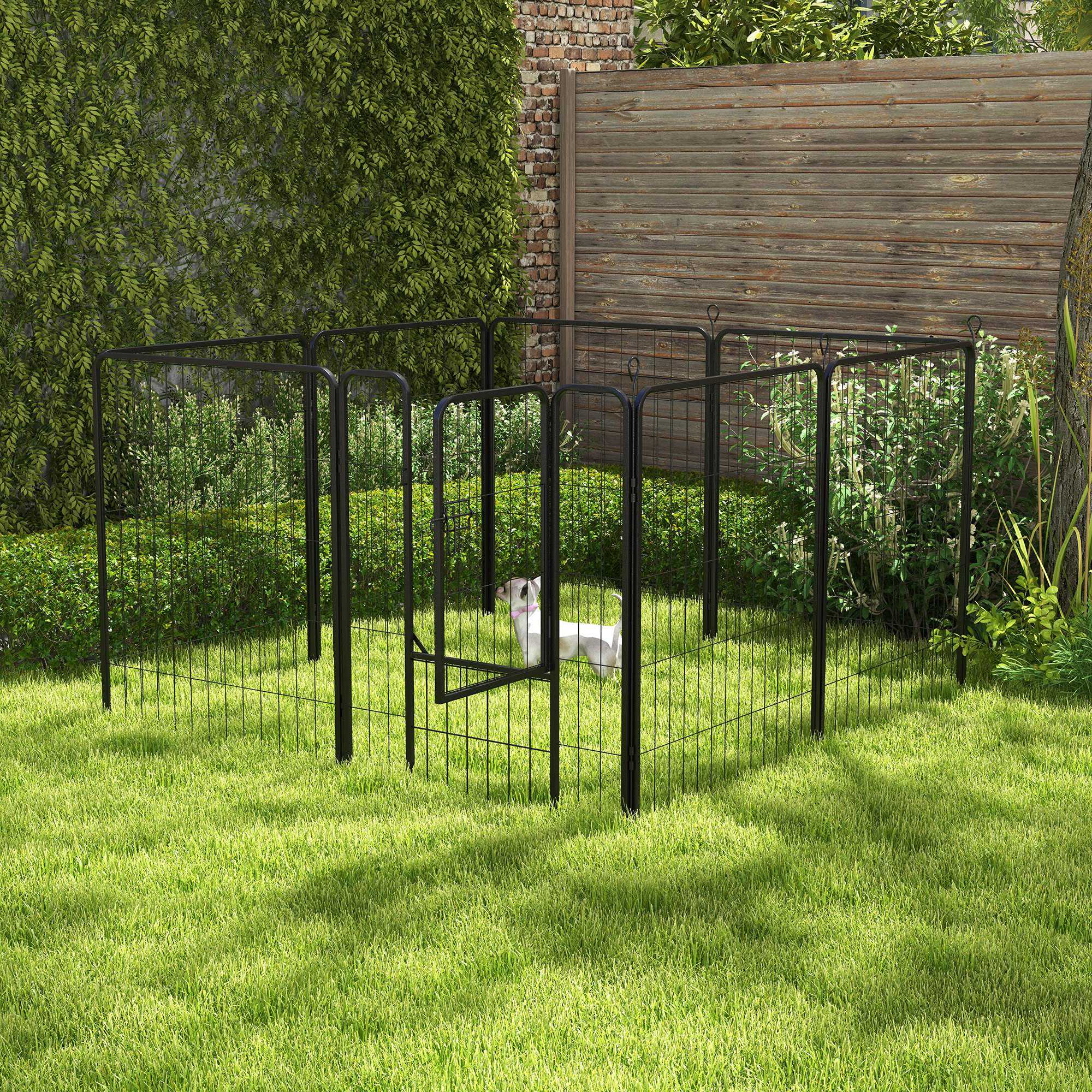 pawhut-parc-8-panneaux-acier-100-cm-avec-verrou-et-piquets image 4