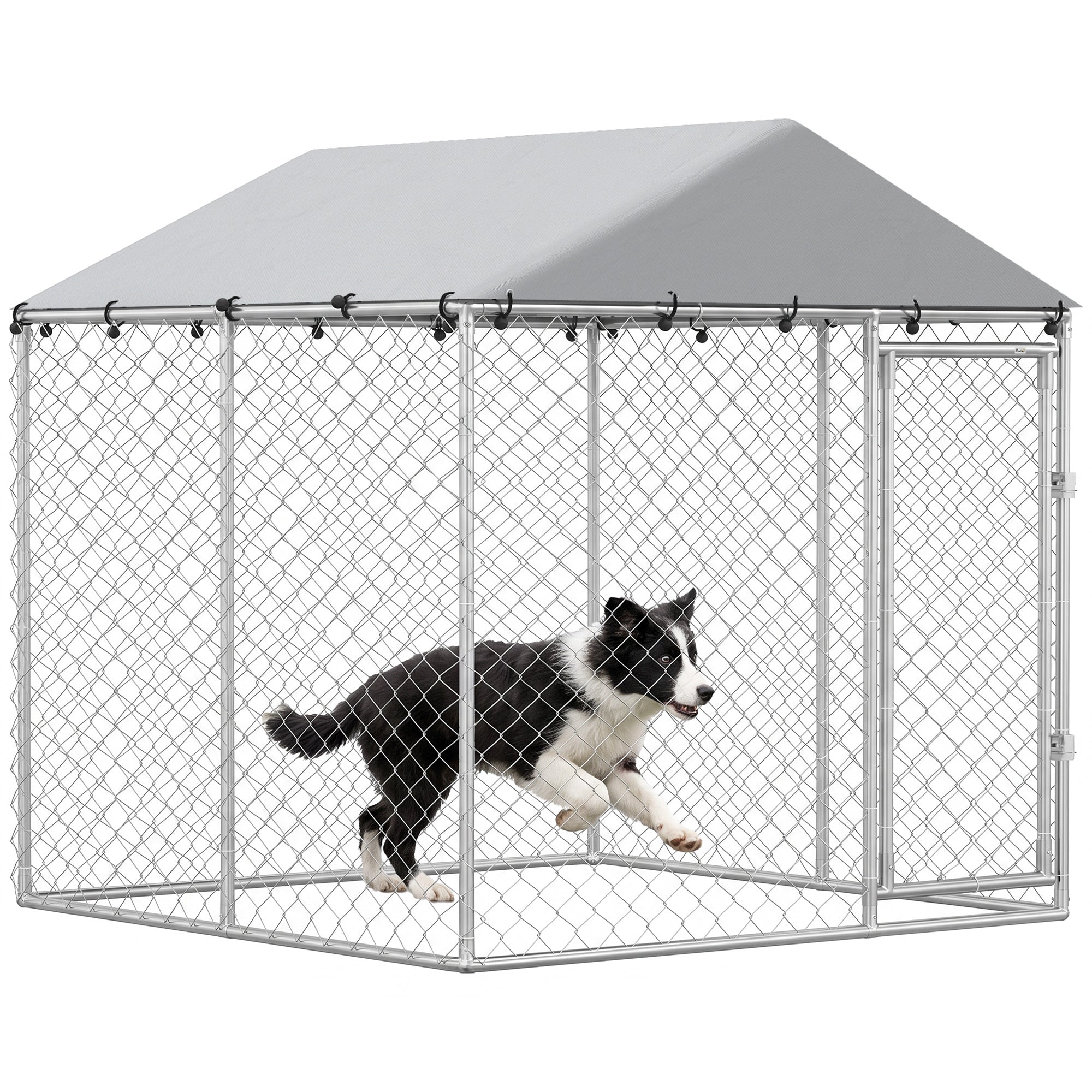 pawhut-chenil-ext-rieur-pour-chien-2-x-2-x-2-m-avec-toit-anti-uv-et-b-che-imperm image 1