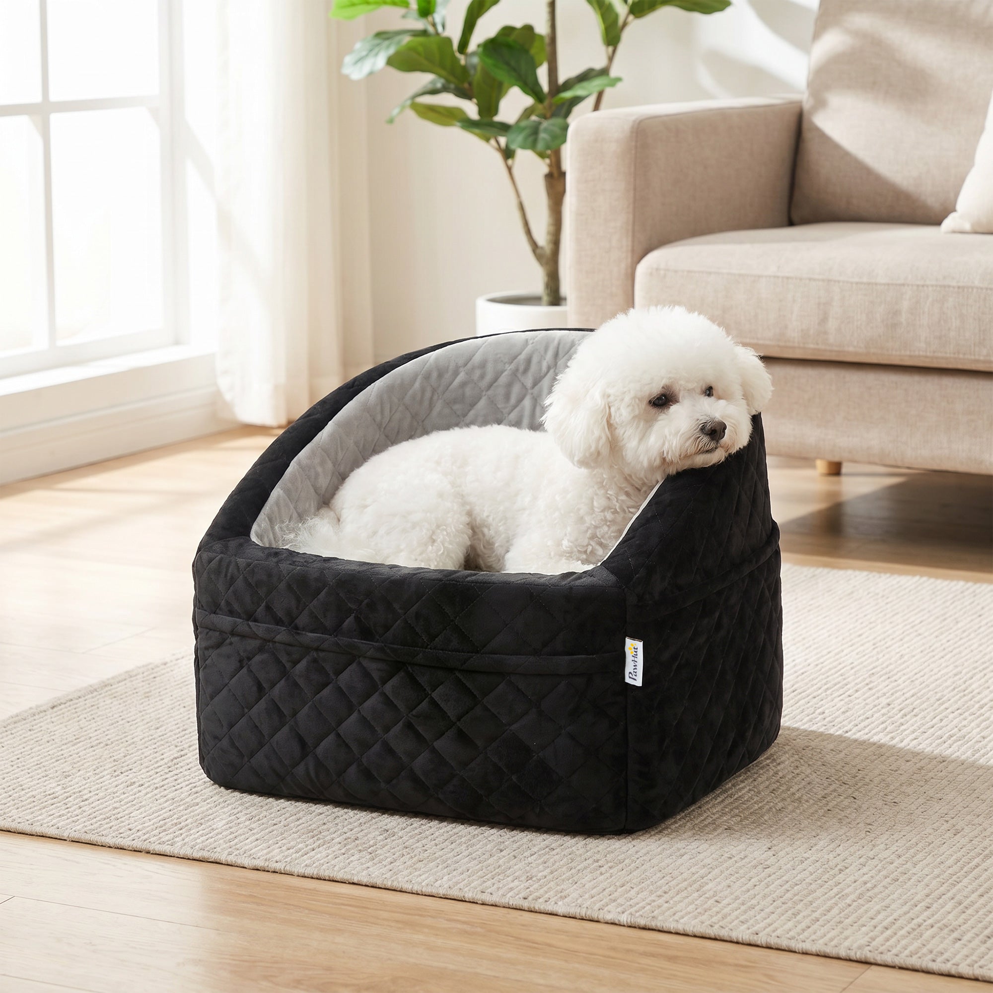 pawhut-si-ge-auto-pour-chien-petites-races-moins-de-10kg-lit-lavable-gris image 4