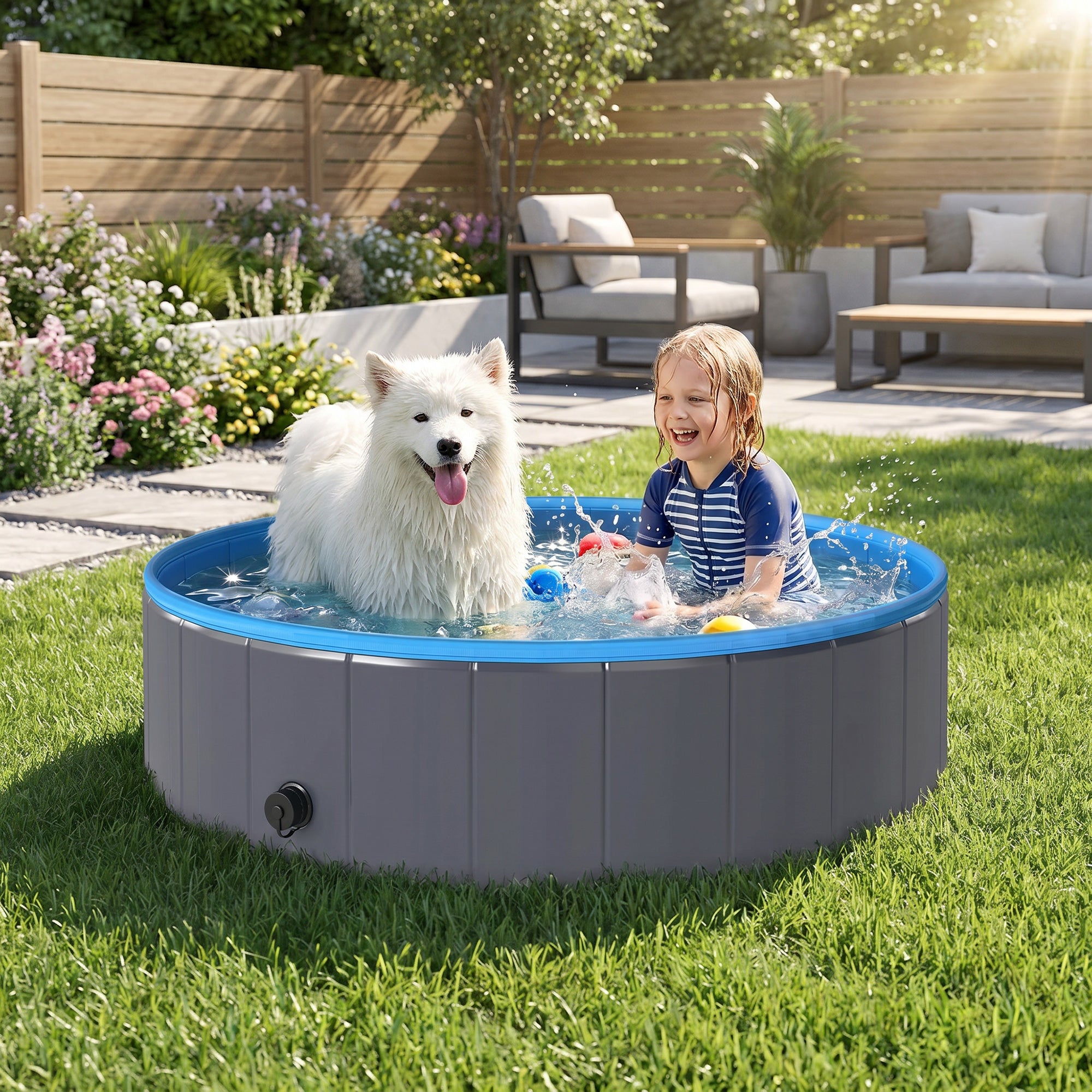 pawhut-piscine-pliable-pour-chien-fond-antid-rapant-120-x-30-cm-avec-adaptateur- image 3