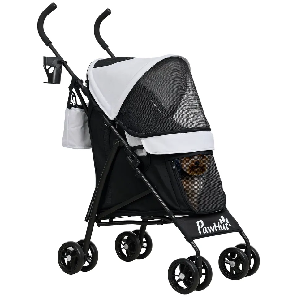 pawhut-poussette-pliable-pour-mini-chien-avec-sac-de-rangement-gris-clair image 1